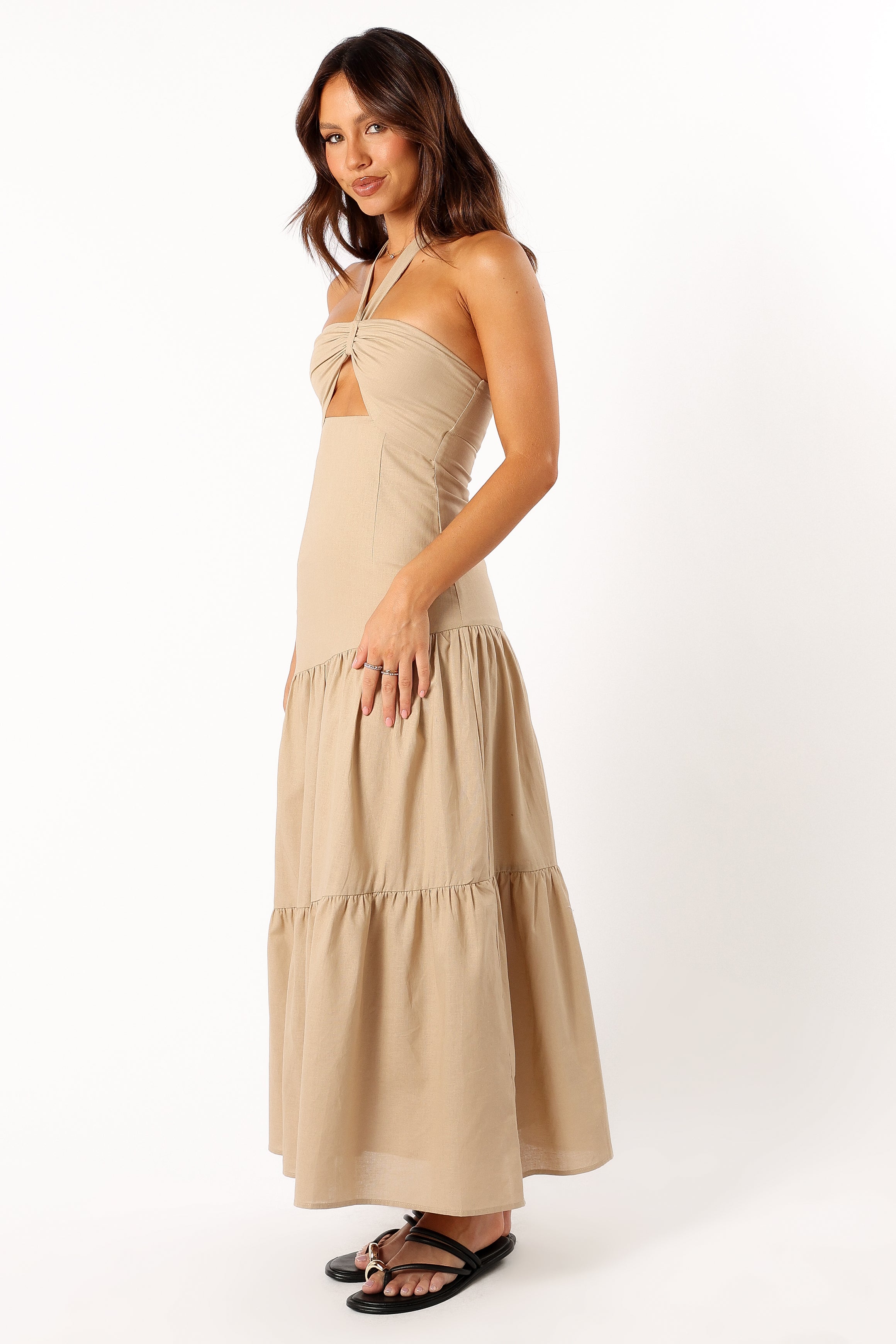 DRESSES @Haven Halterneck Maxi Dress - Tan