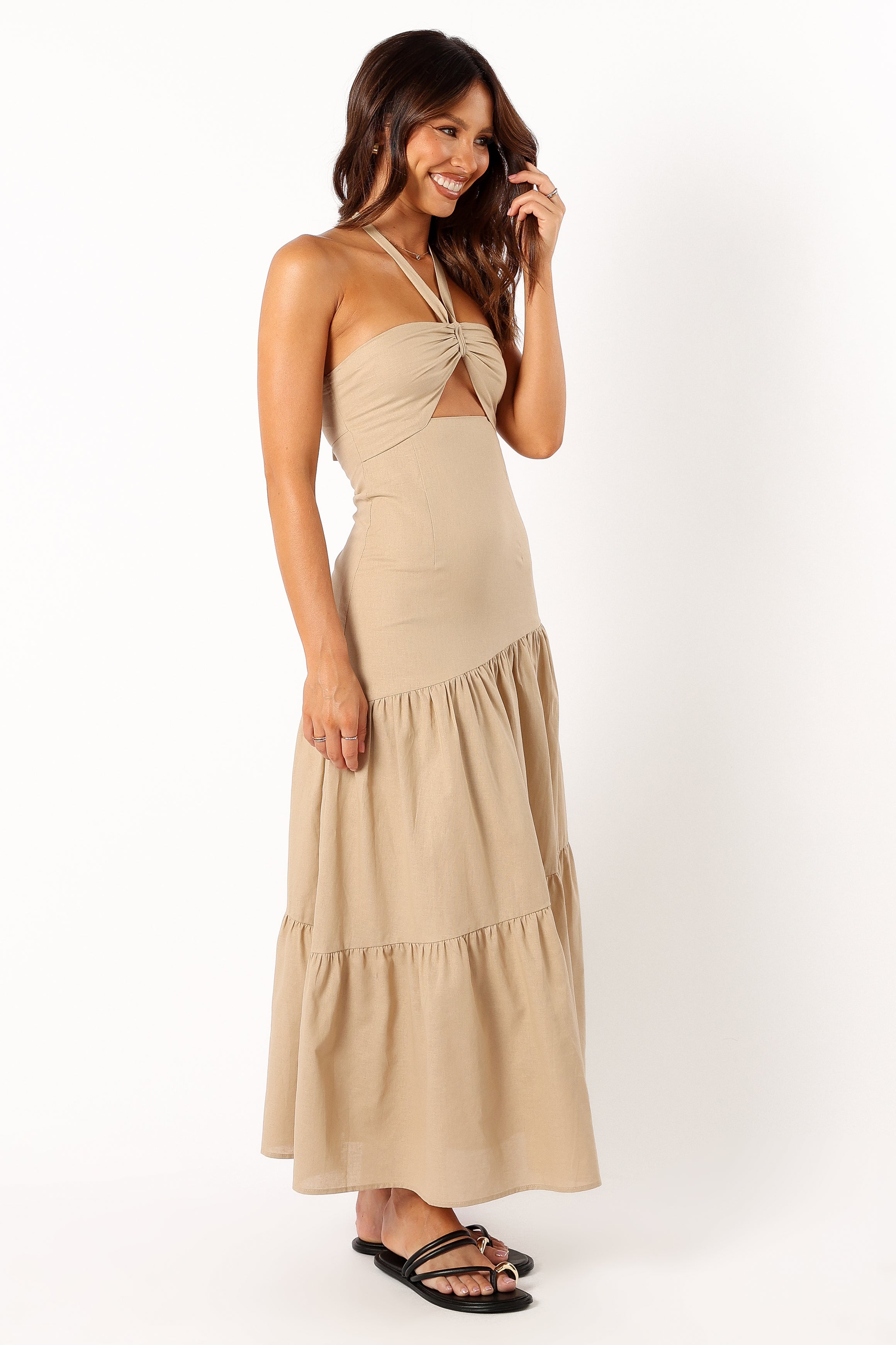 DRESSES @Haven Halterneck Maxi Dress - Tan