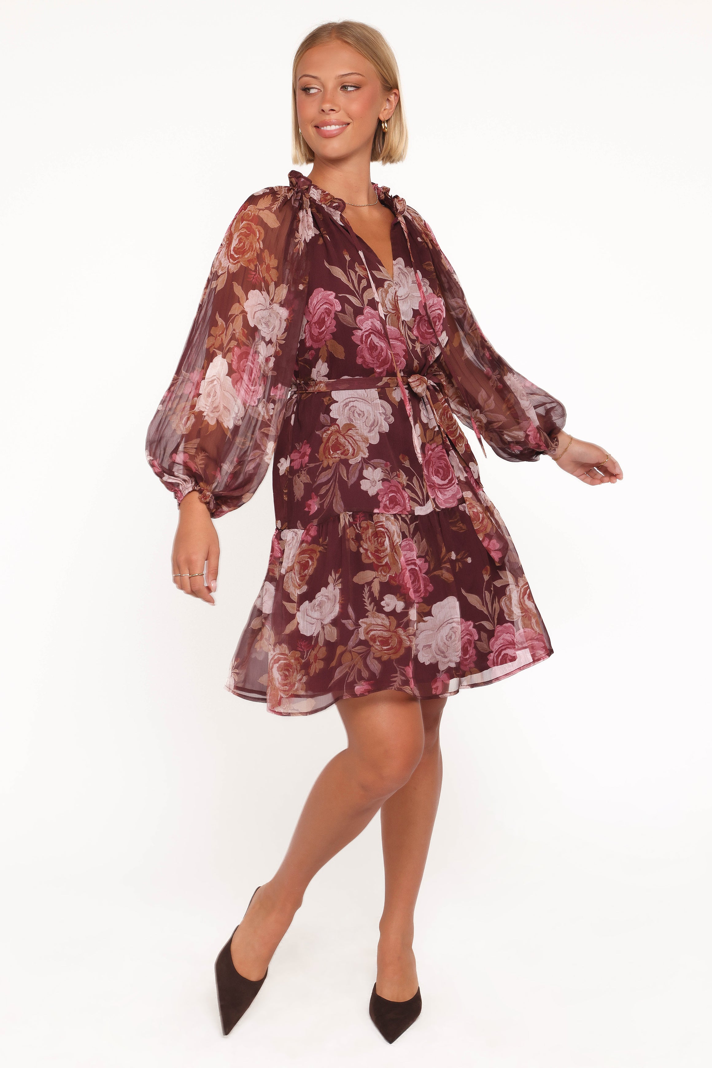 DRESSES Hensely Mini Dress - Burgundy Brandy Bloom
