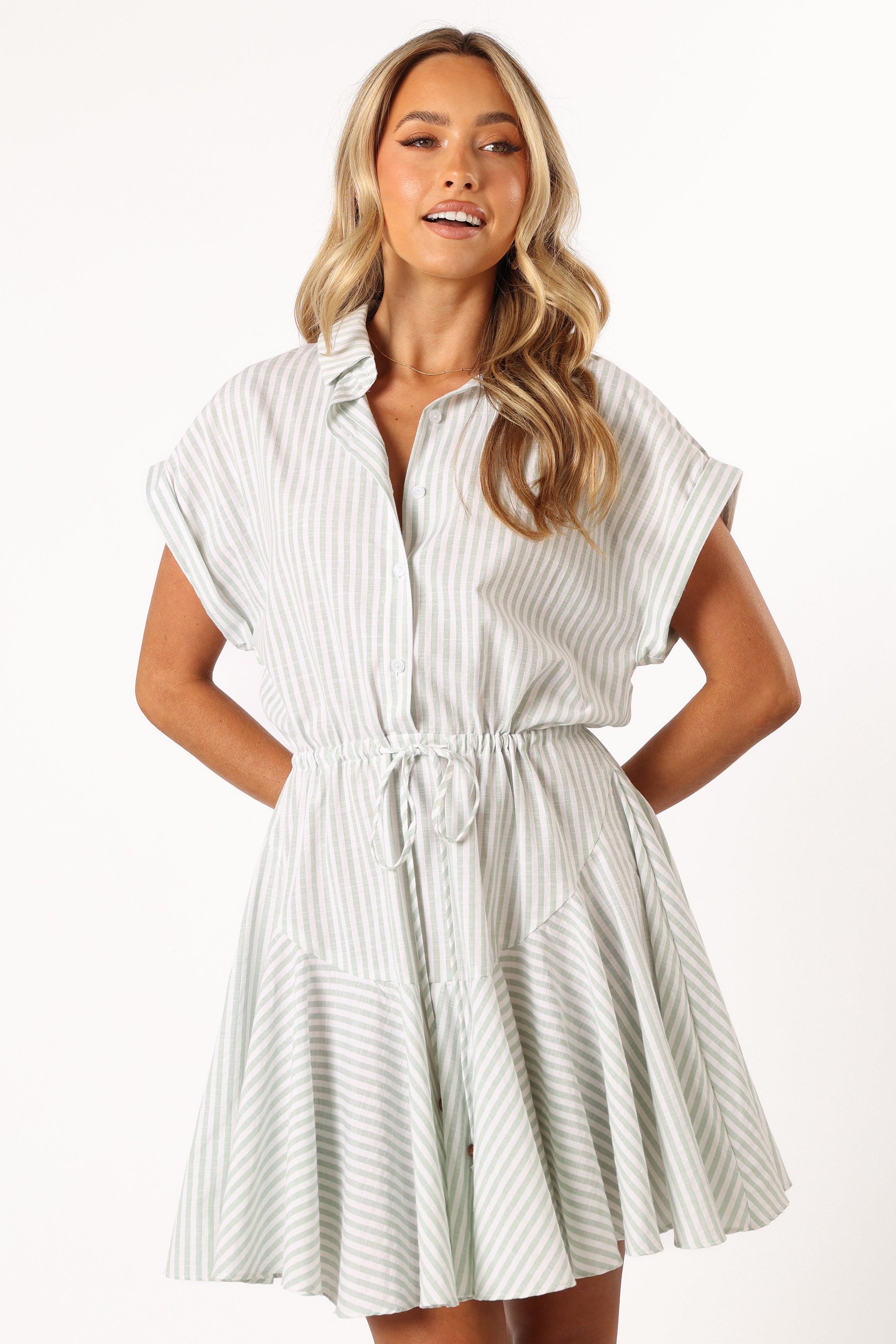 DRESSES @Ilsa Mini Dress - Sage Stripe