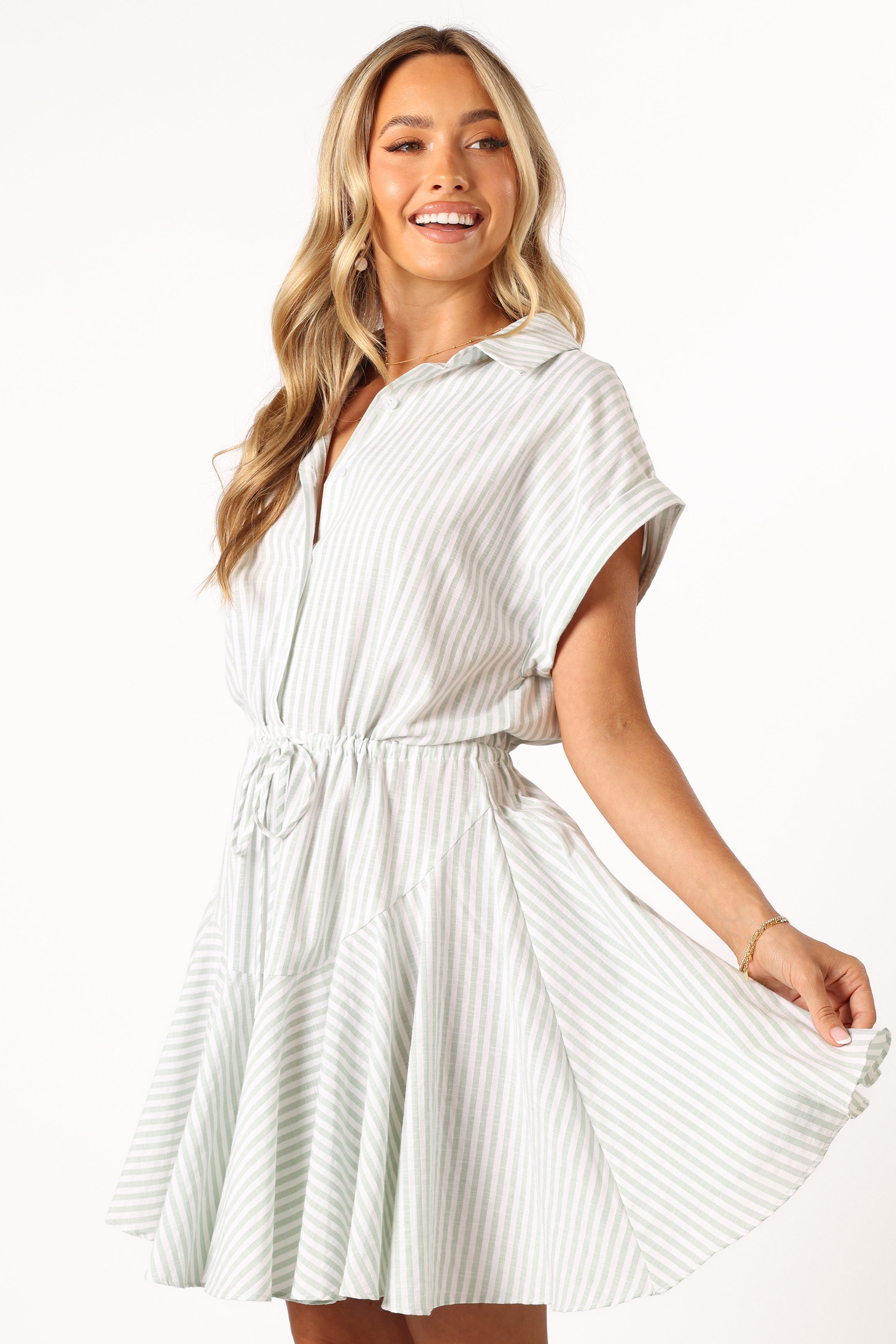 DRESSES @Ilsa Mini Dress - Sage Stripe