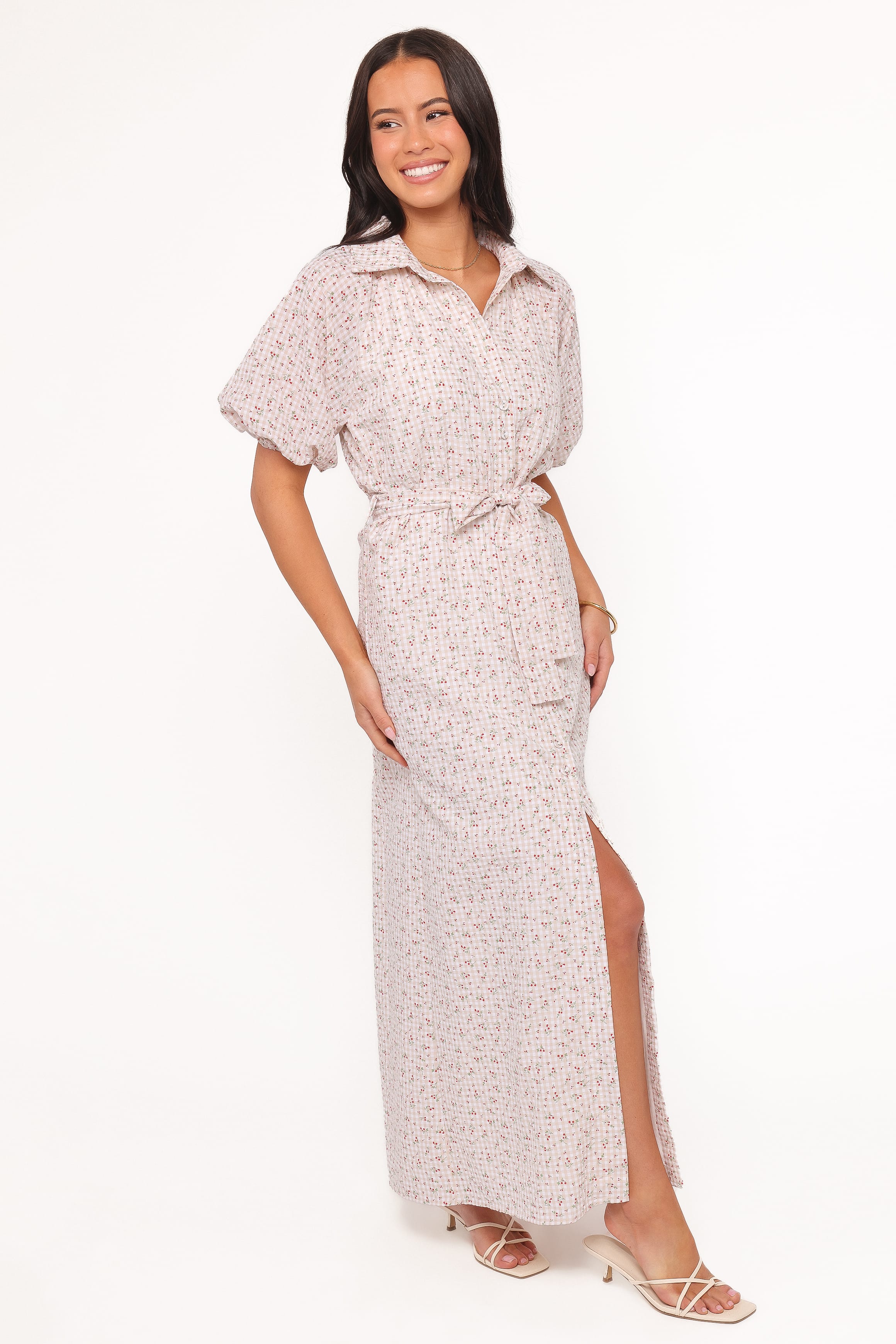 DRESSES James Button Through Maxi Dress - Gingham Floral