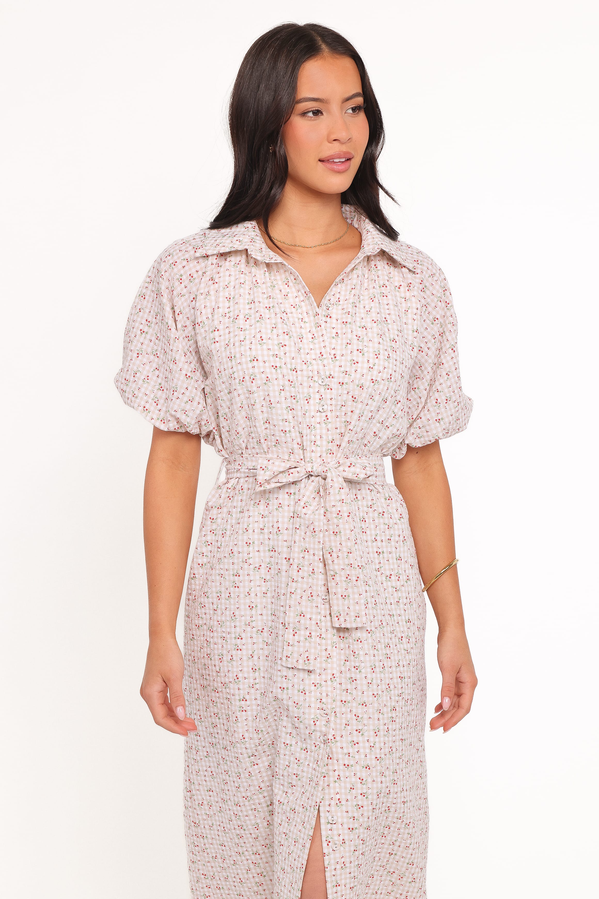 DRESSES James Button Through Maxi Dress - Gingham Floral