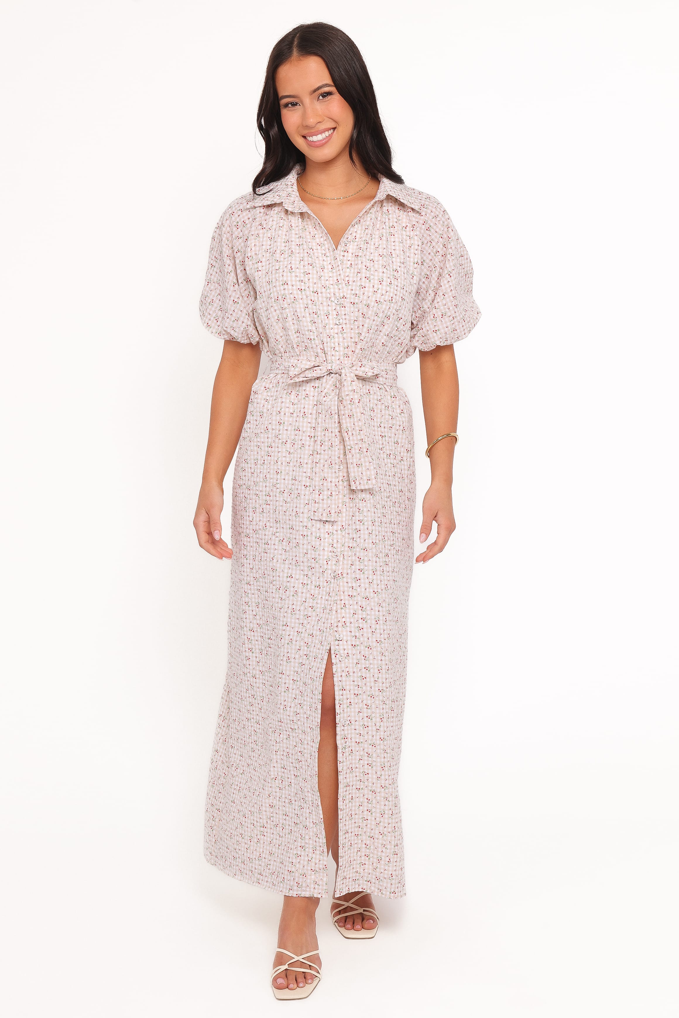 DRESSES James Button Through Maxi Dress - Gingham Floral