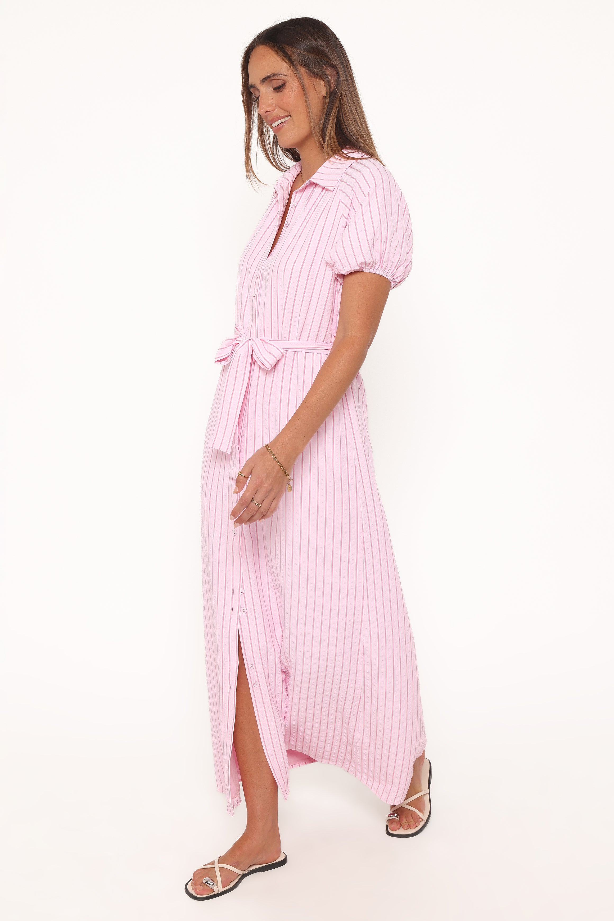 DRESSES James Button Through Maxi Dress - Pink Stripe