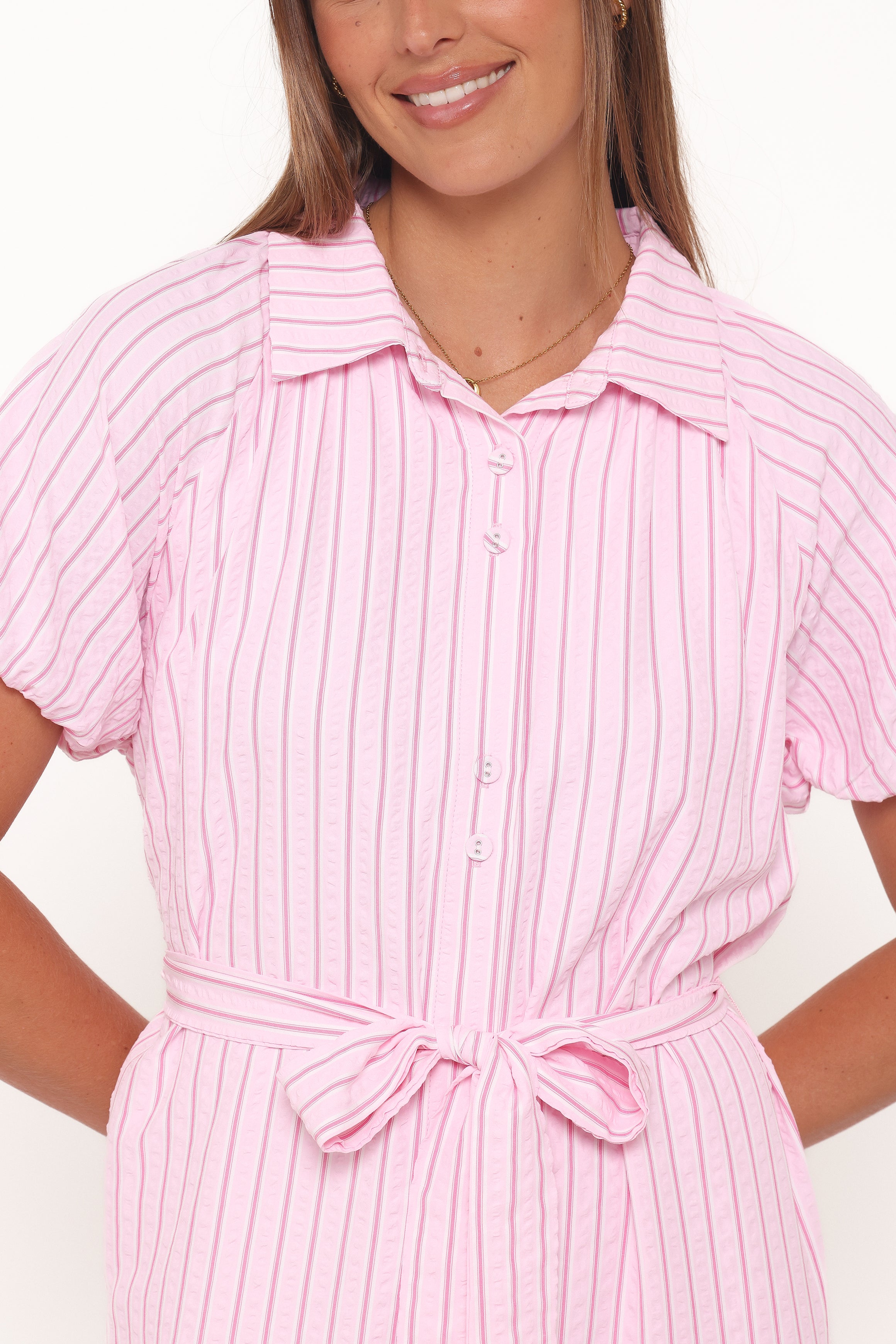 DRESSES James Button Through Maxi Dress - Pink Stripe