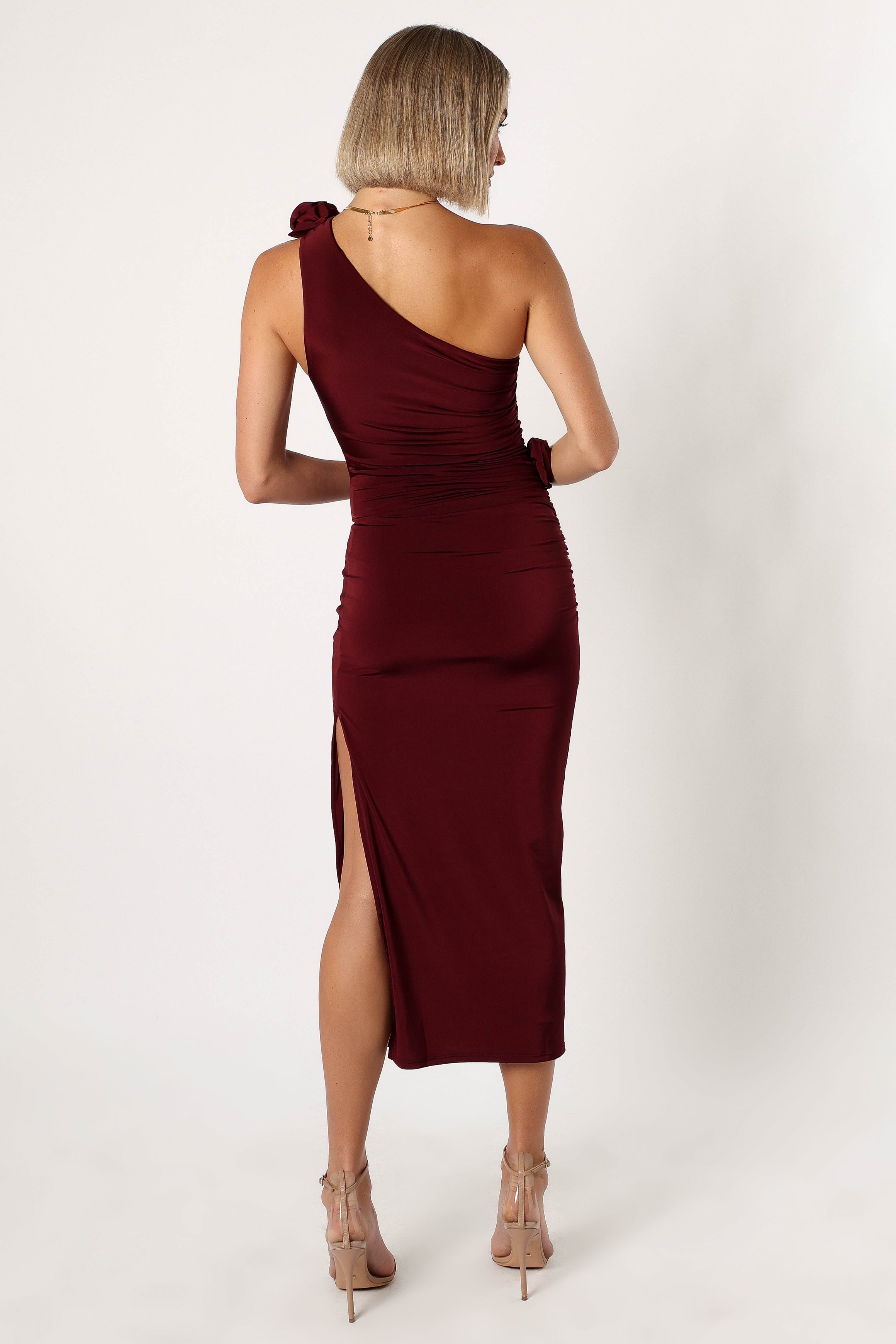 DRESSES @Javier One Shoulder Midi Dress - Wine