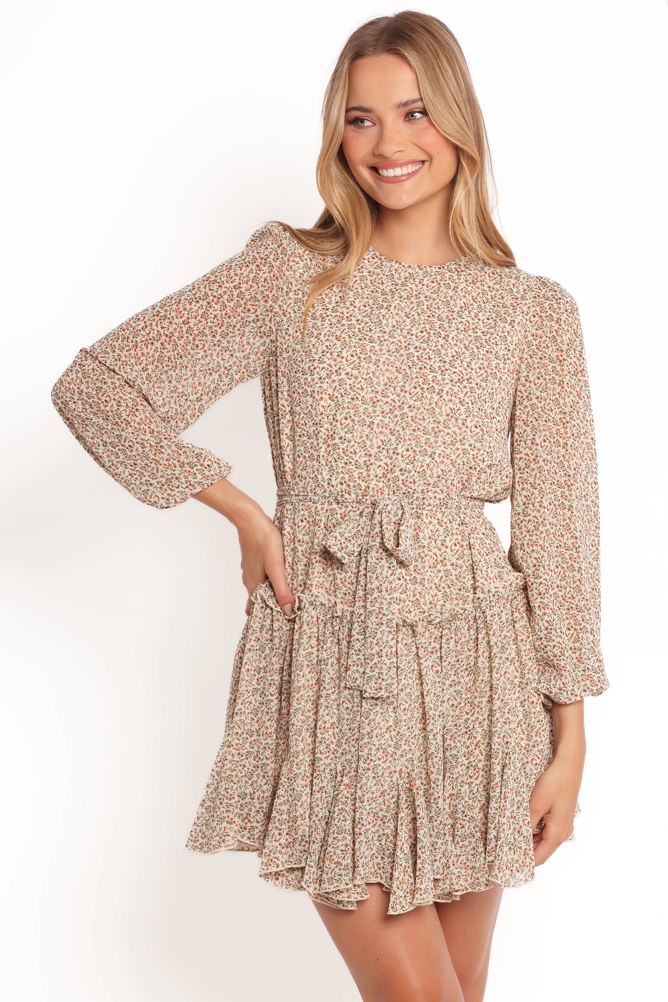 DRESSES Jennie Long Sleeve Mini Dress - Cream/Multi