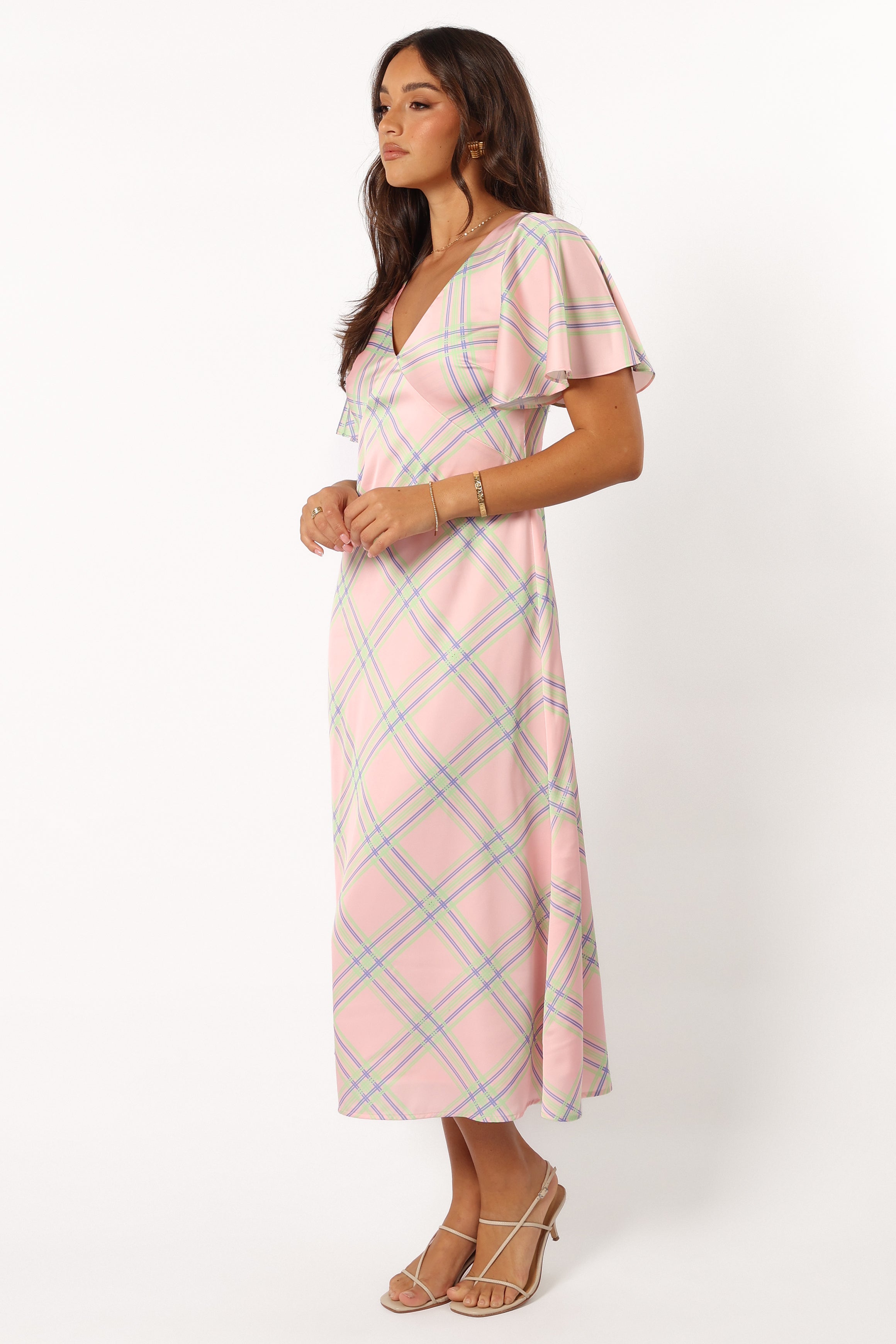 DRESSES @Jess Midi Dress - Pink Check (Hold for Cool Beginnings)