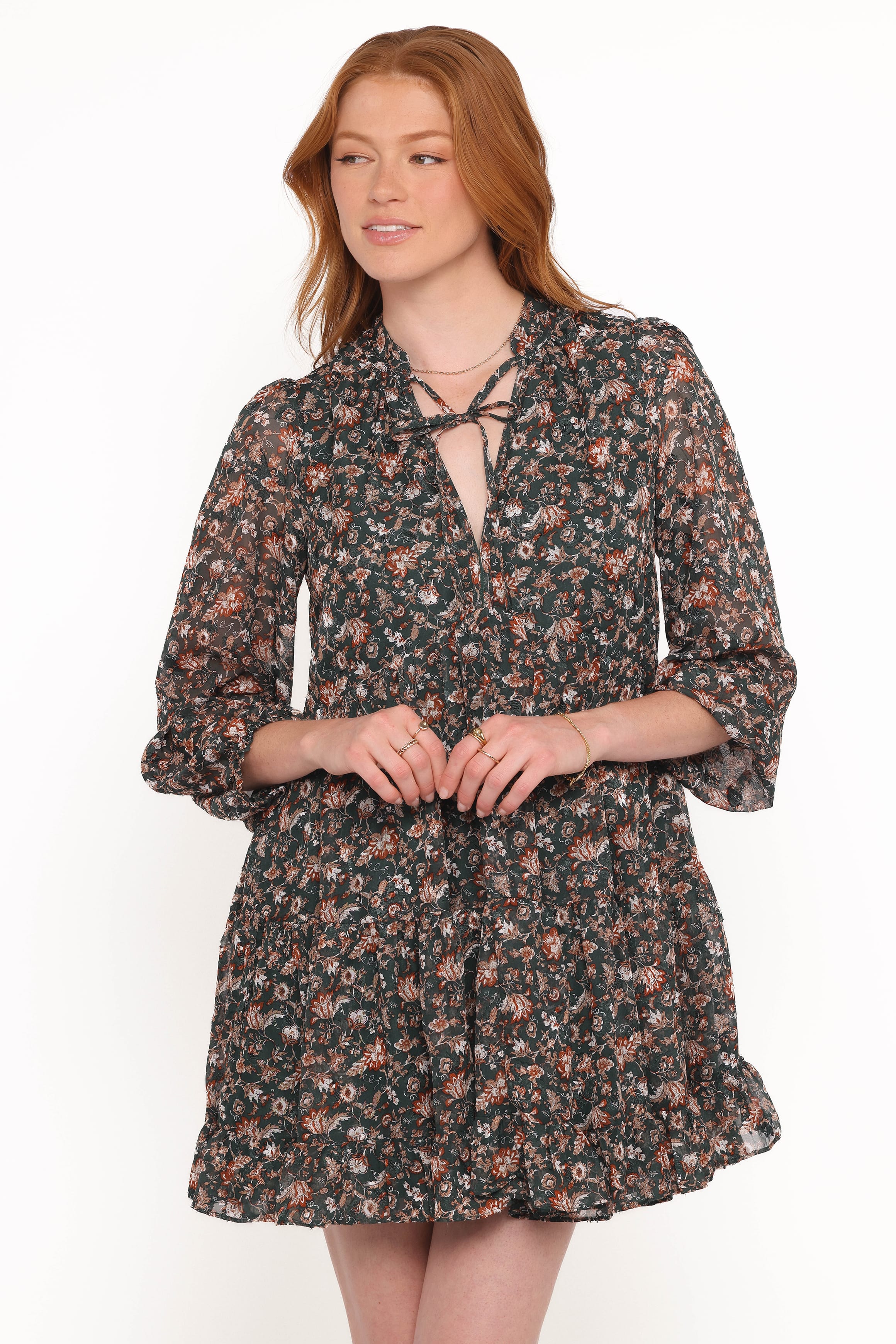 DRESSES Jinny Long Sleeve Mini Dress - Dark Green/Multi
