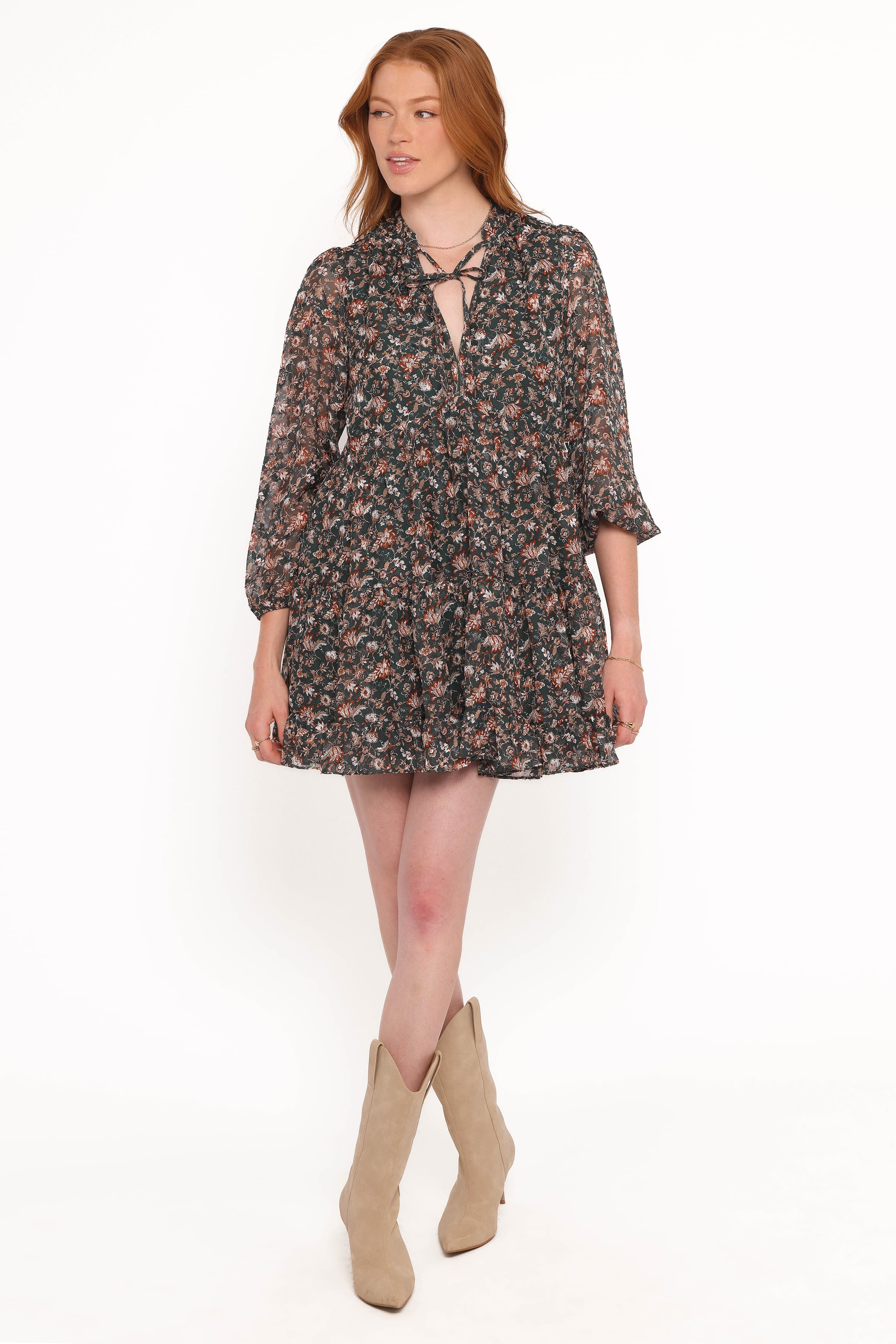 DRESSES Jinny Long Sleeve Mini Dress - Dark Green/Multi