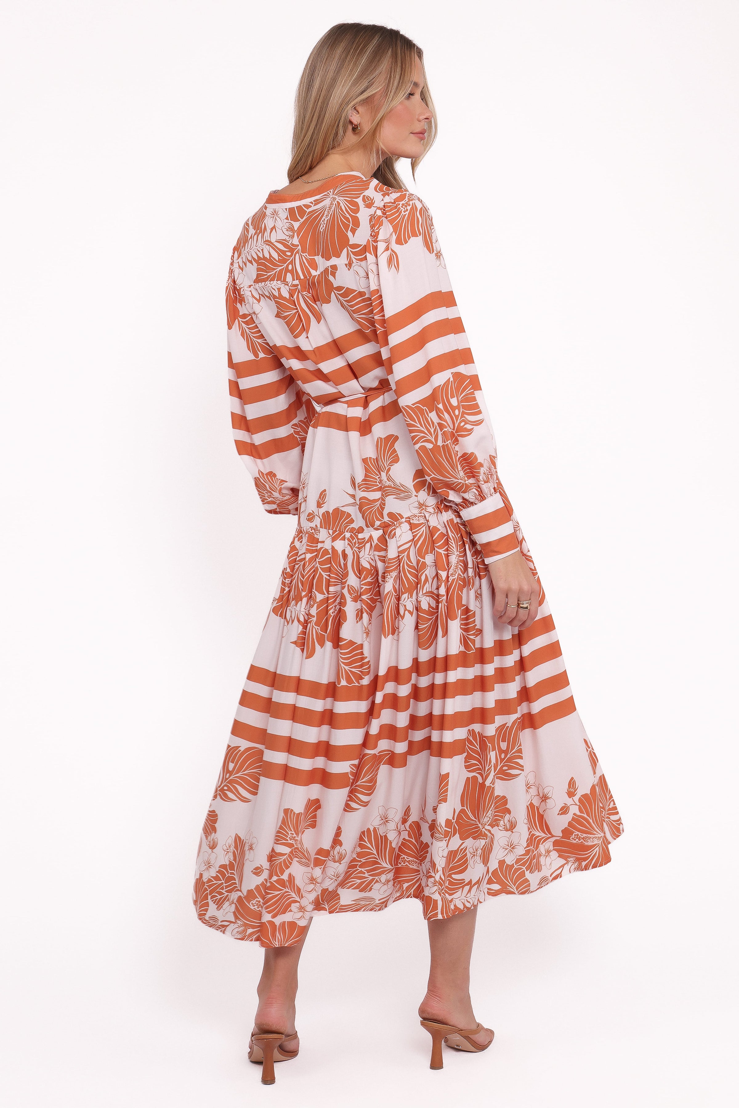 DRESSES Jules Long Sleeve Dress - White/Orange