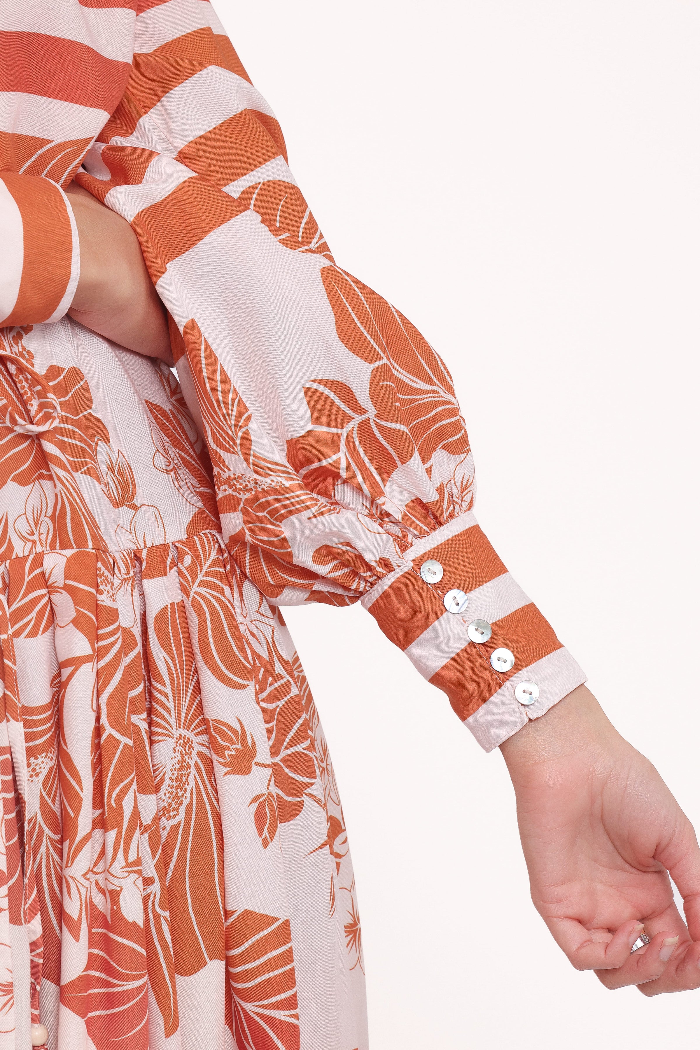 DRESSES Jules Long Sleeve Dress - White/Orange