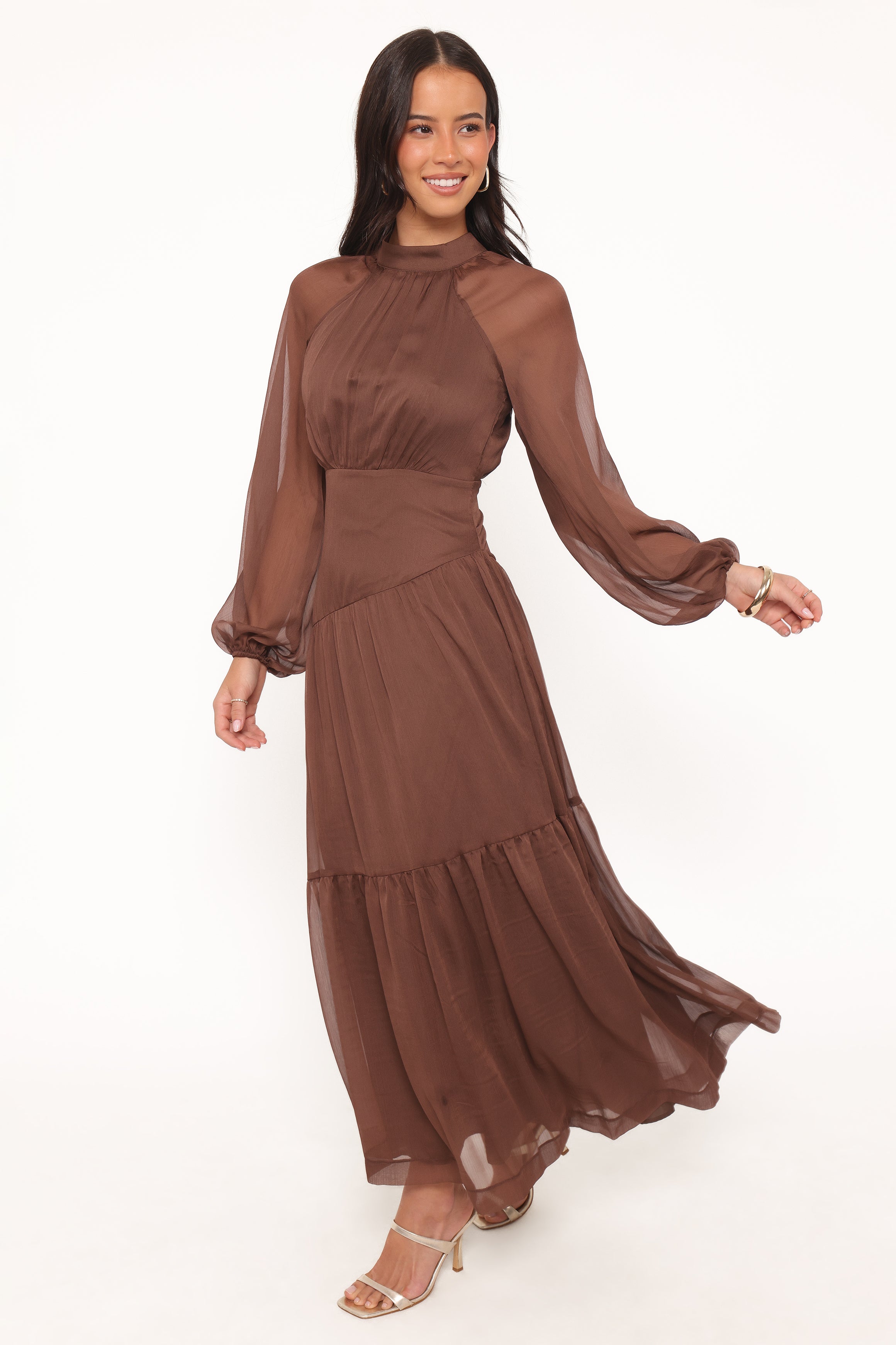 DRESSES Julip Sheer Long Sleeve Maxi Dress - Brown