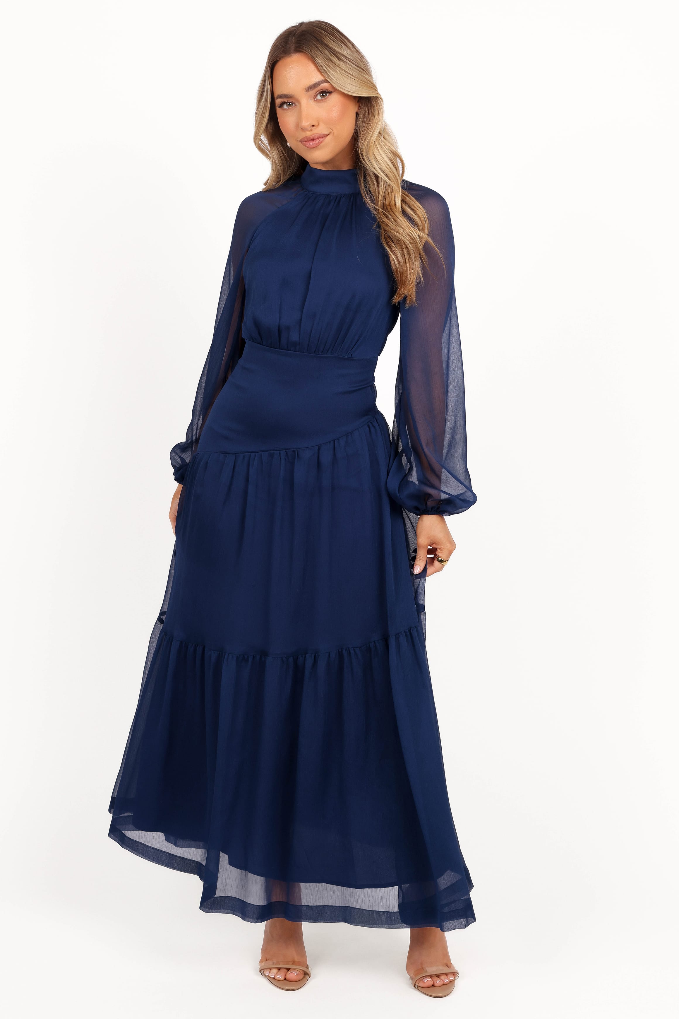 DRESSES Julip Sheer Long Sleeve Maxi Dress - Navy