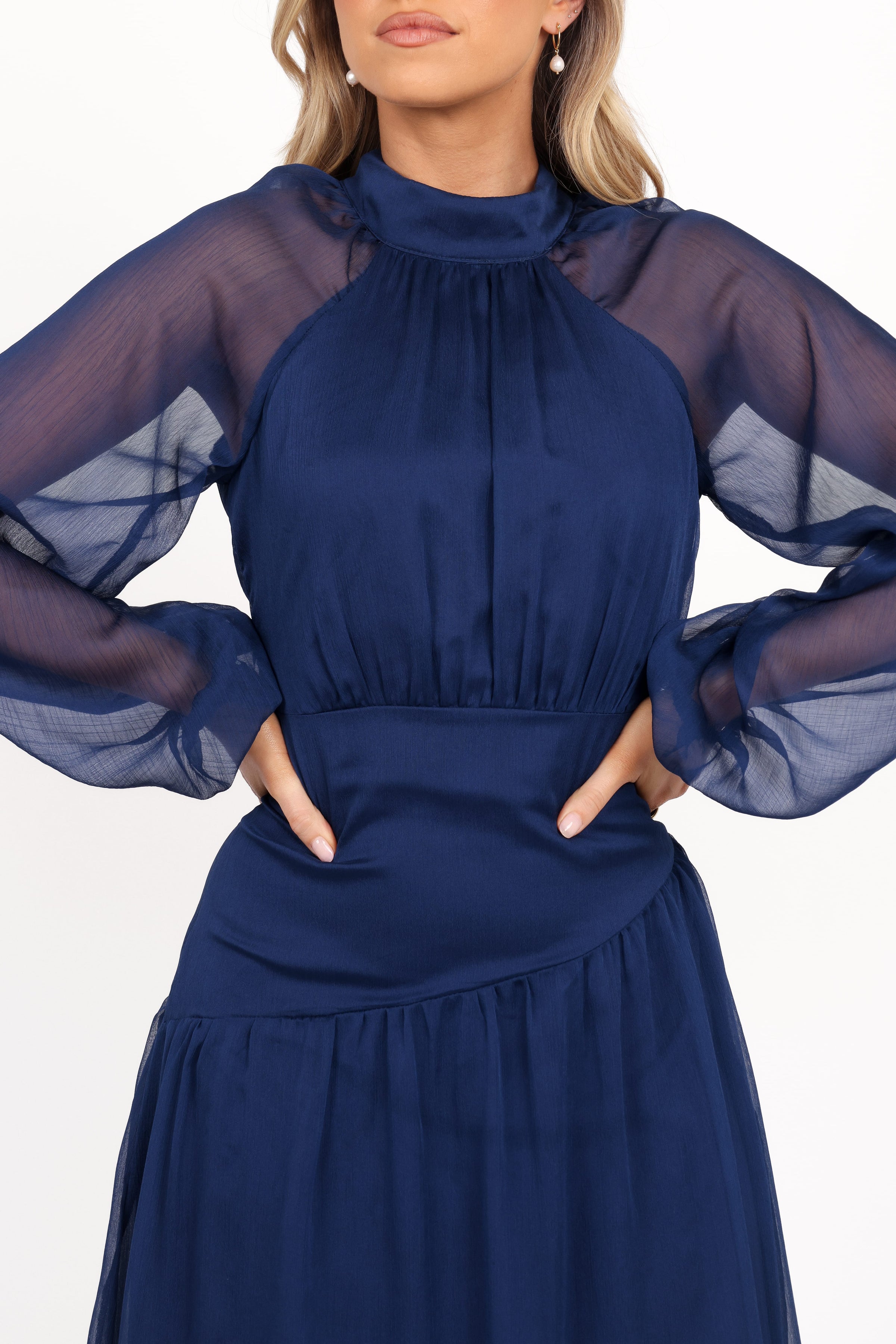 DRESSES Julip Sheer Long Sleeve Maxi Dress - Navy