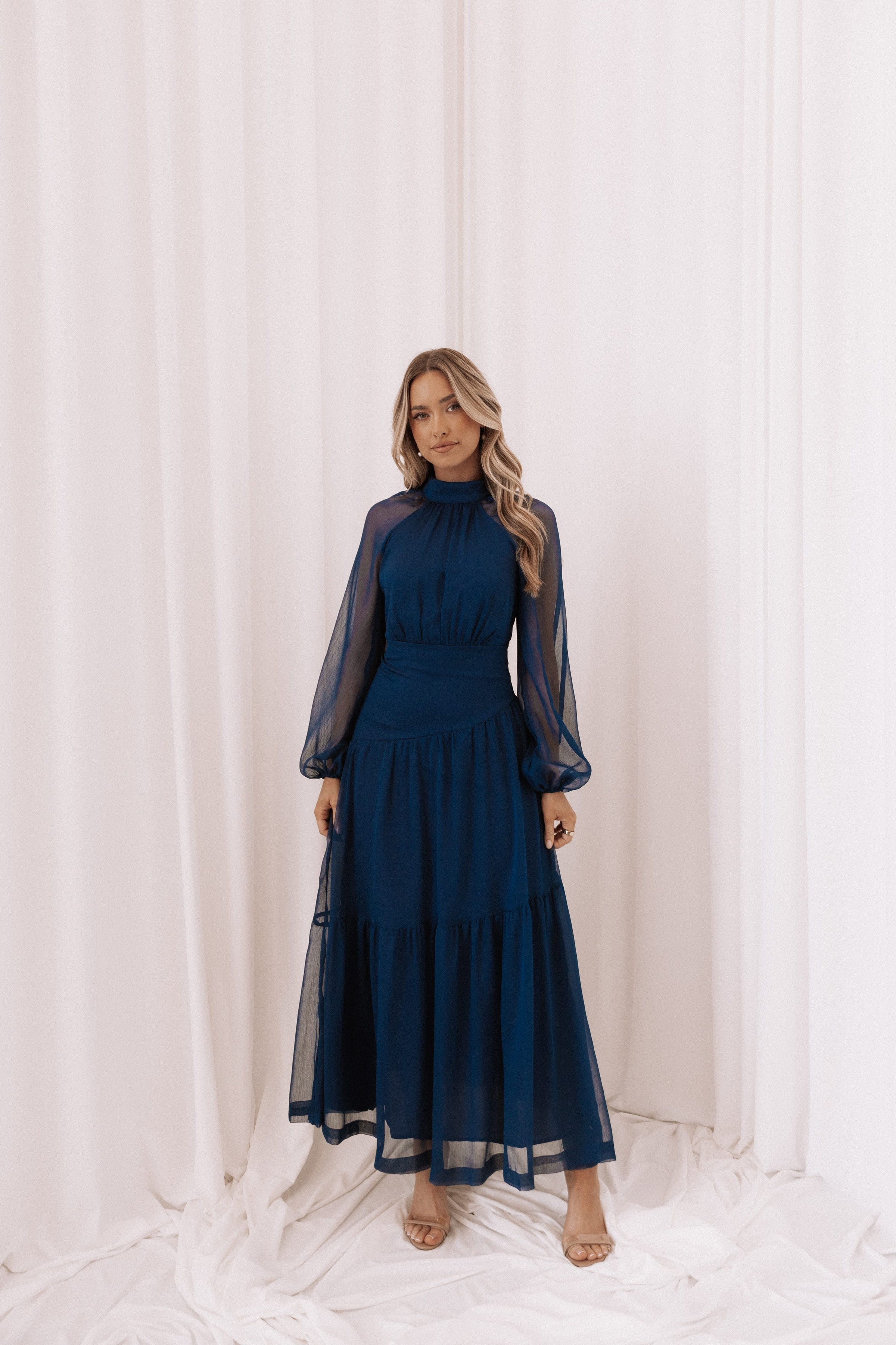 DRESSES Julip Sheer Long Sleeve Maxi Dress - Navy