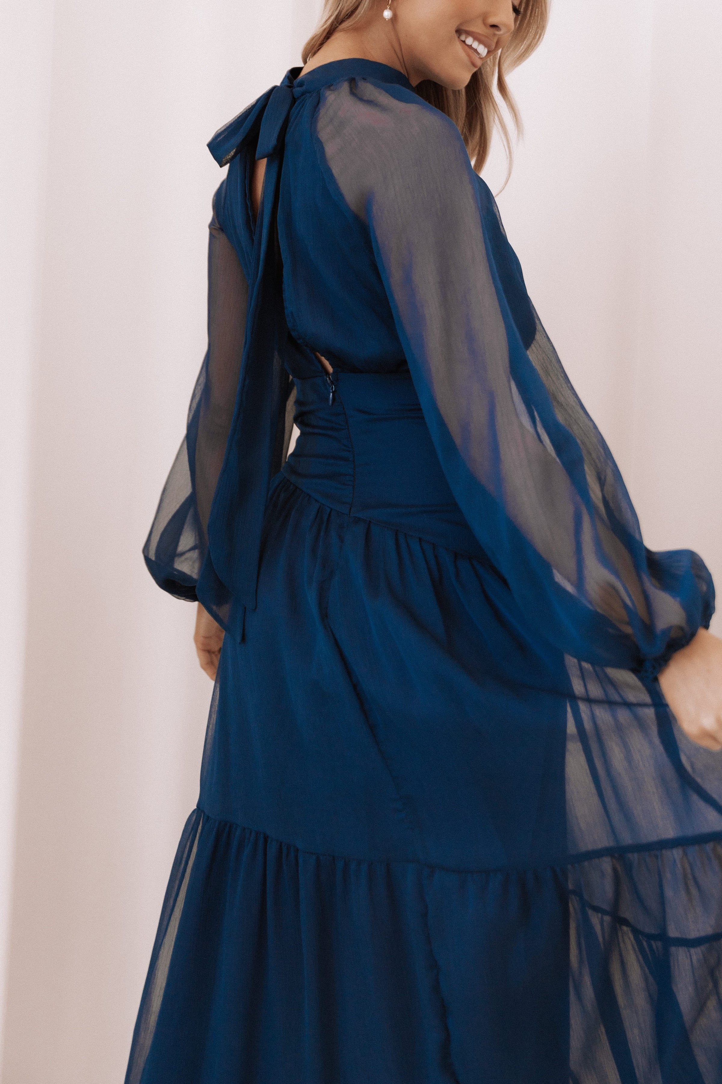 DRESSES Julip Sheer Long Sleeve Maxi Dress - Navy