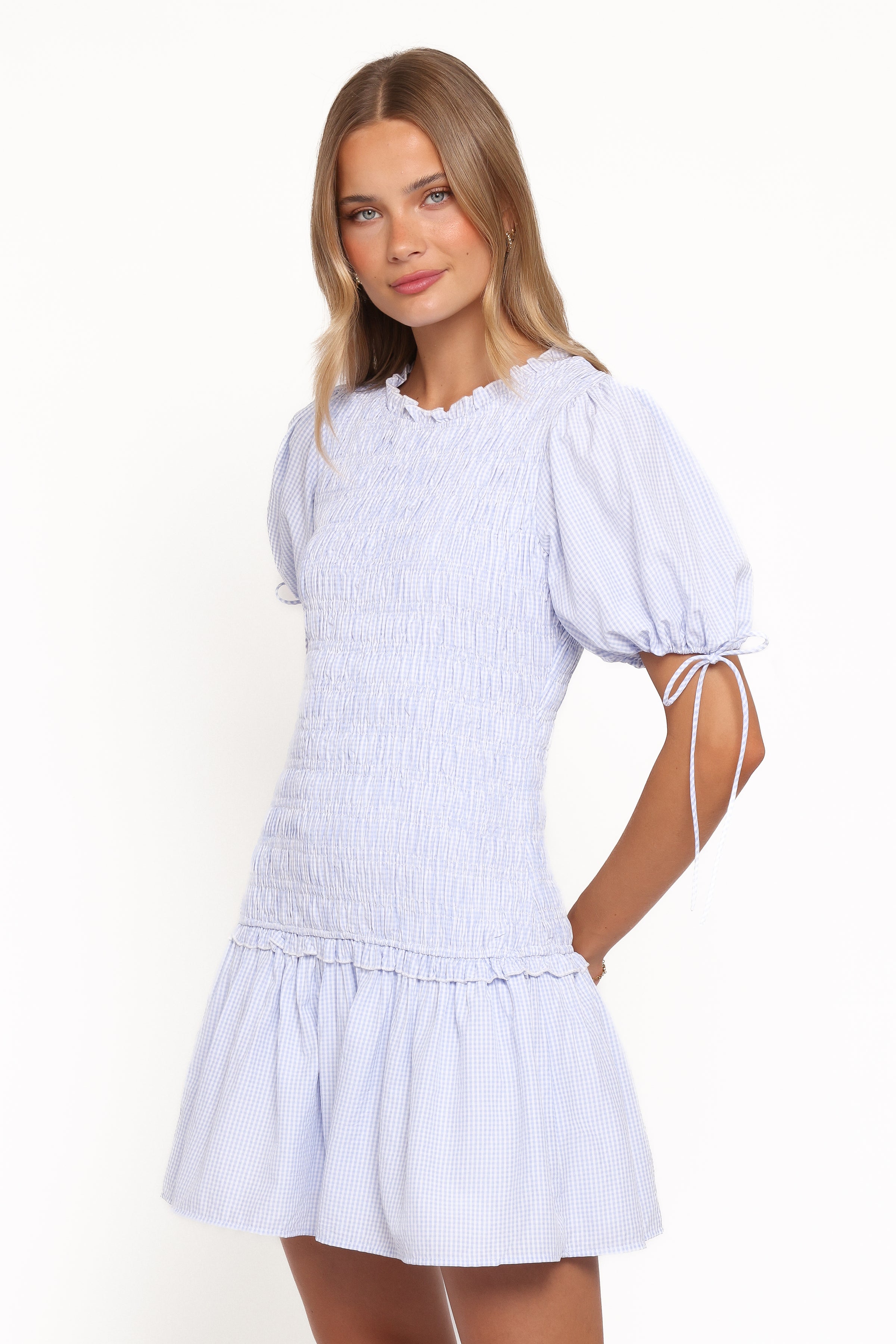 DRESSES Kaelyn Gather Mini Dress - Blue Gingham