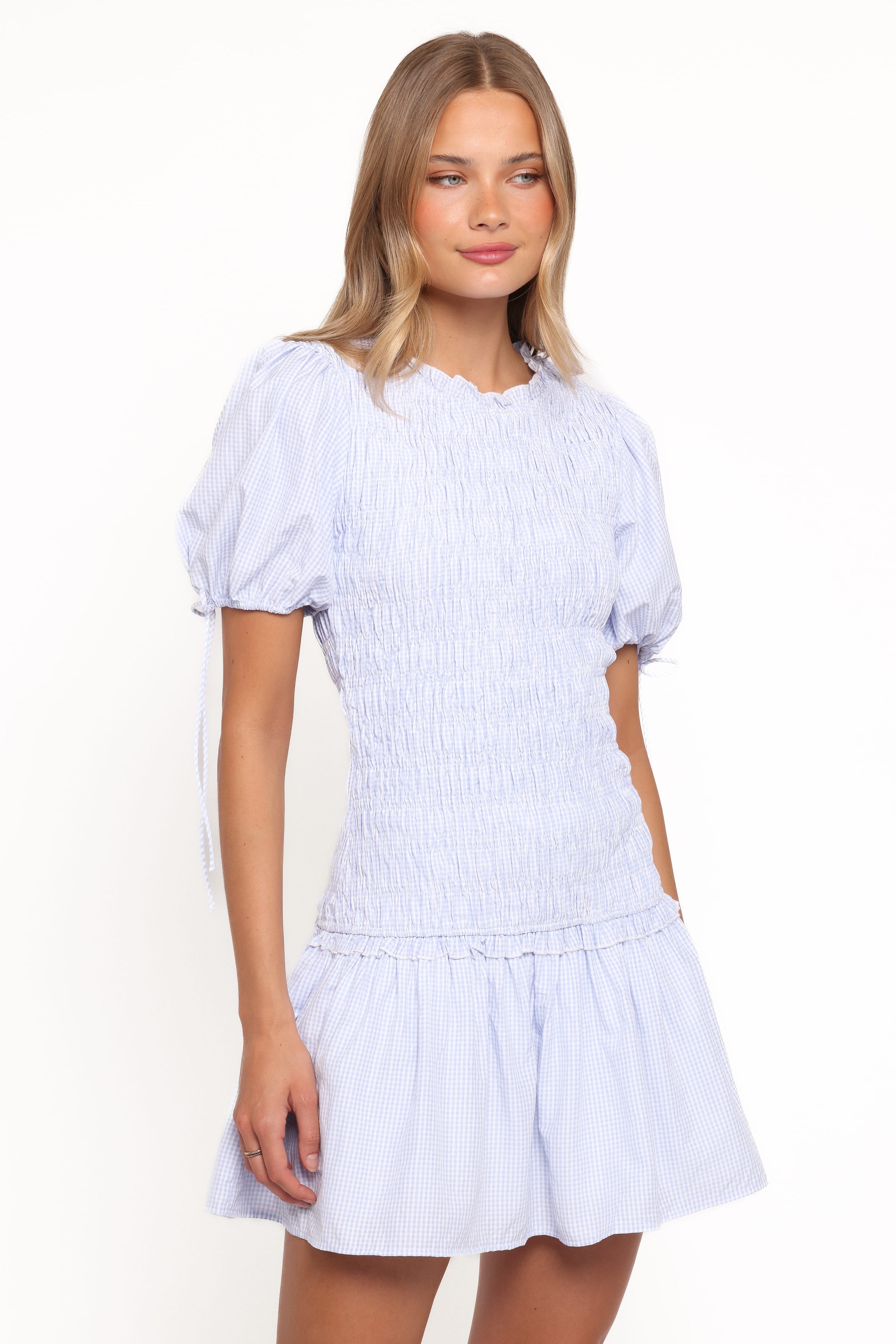 DRESSES Kaelyn Gather Mini Dress - Blue Gingham