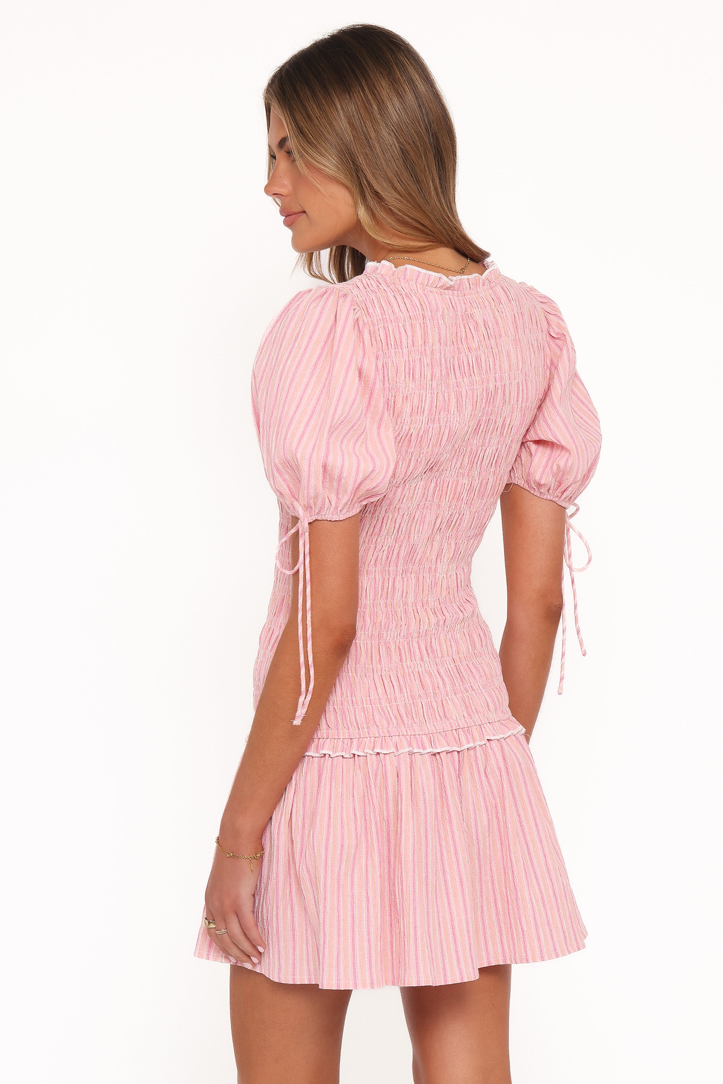 DRESSES Kaelyn Gather Mini Dress - Pink Stripe