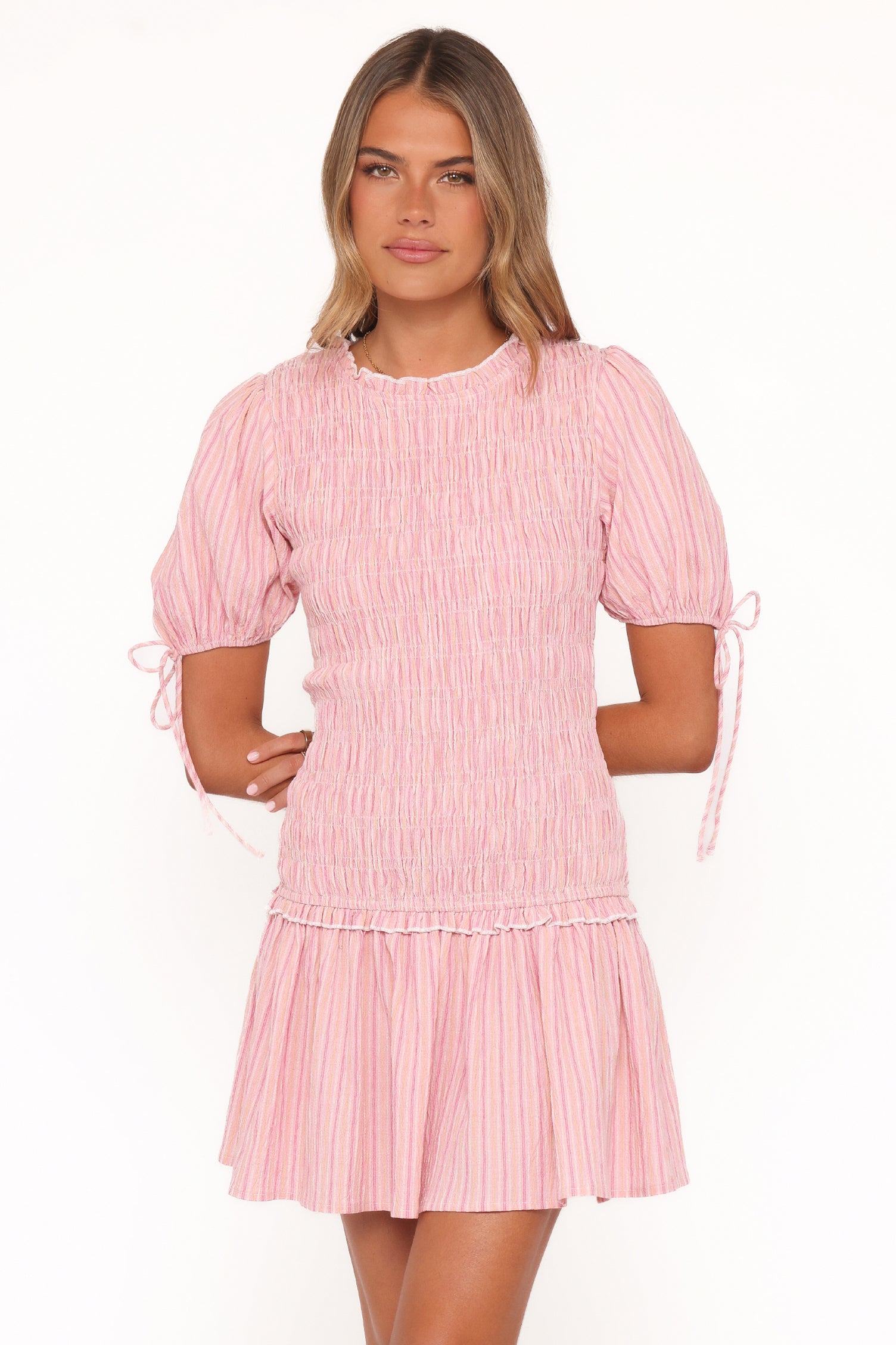 DRESSES Kaelyn Gather Mini Dress - Pink Stripe