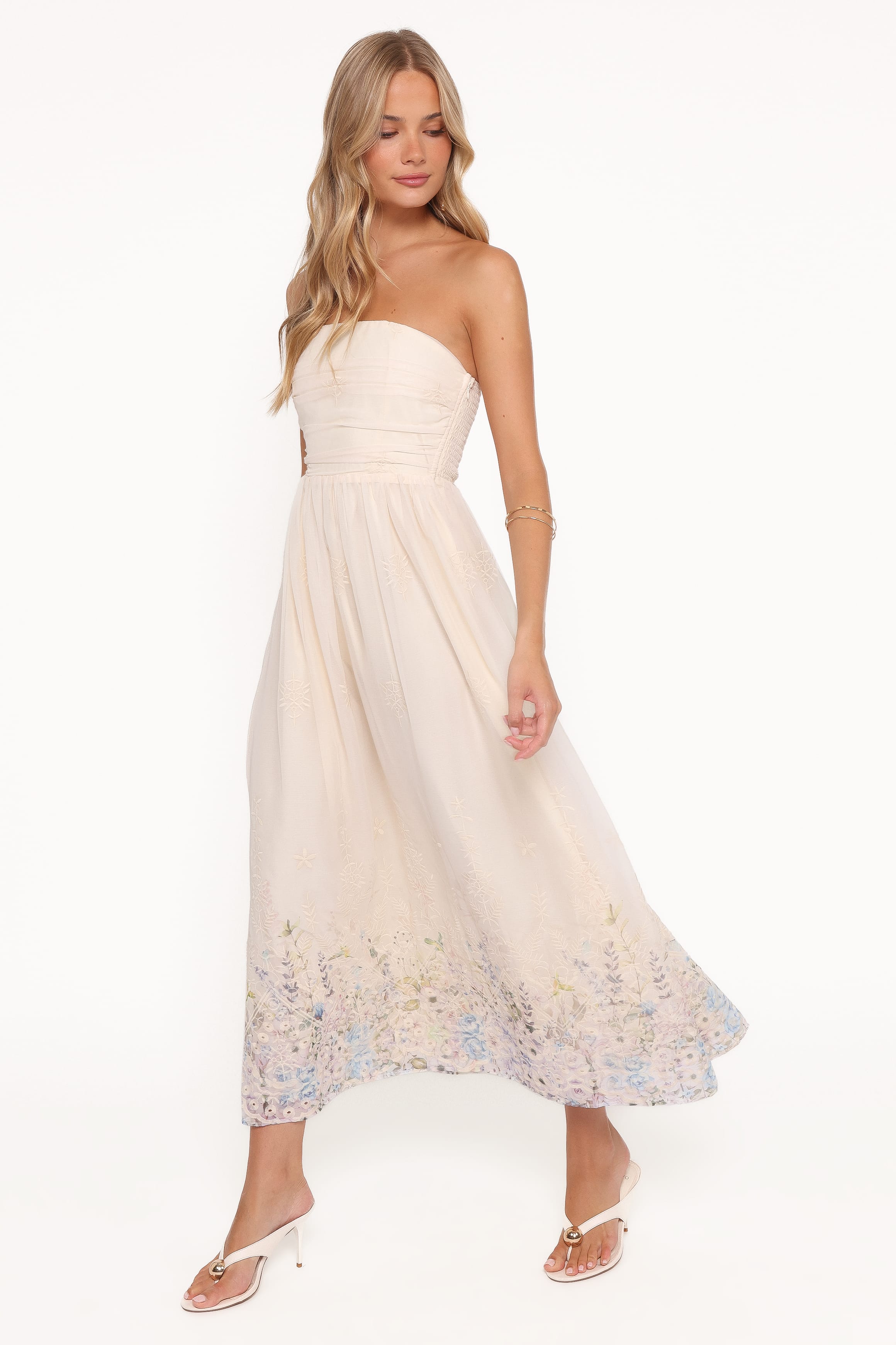 DRESSES Kayt Strapless Dress - Embroidered Floral