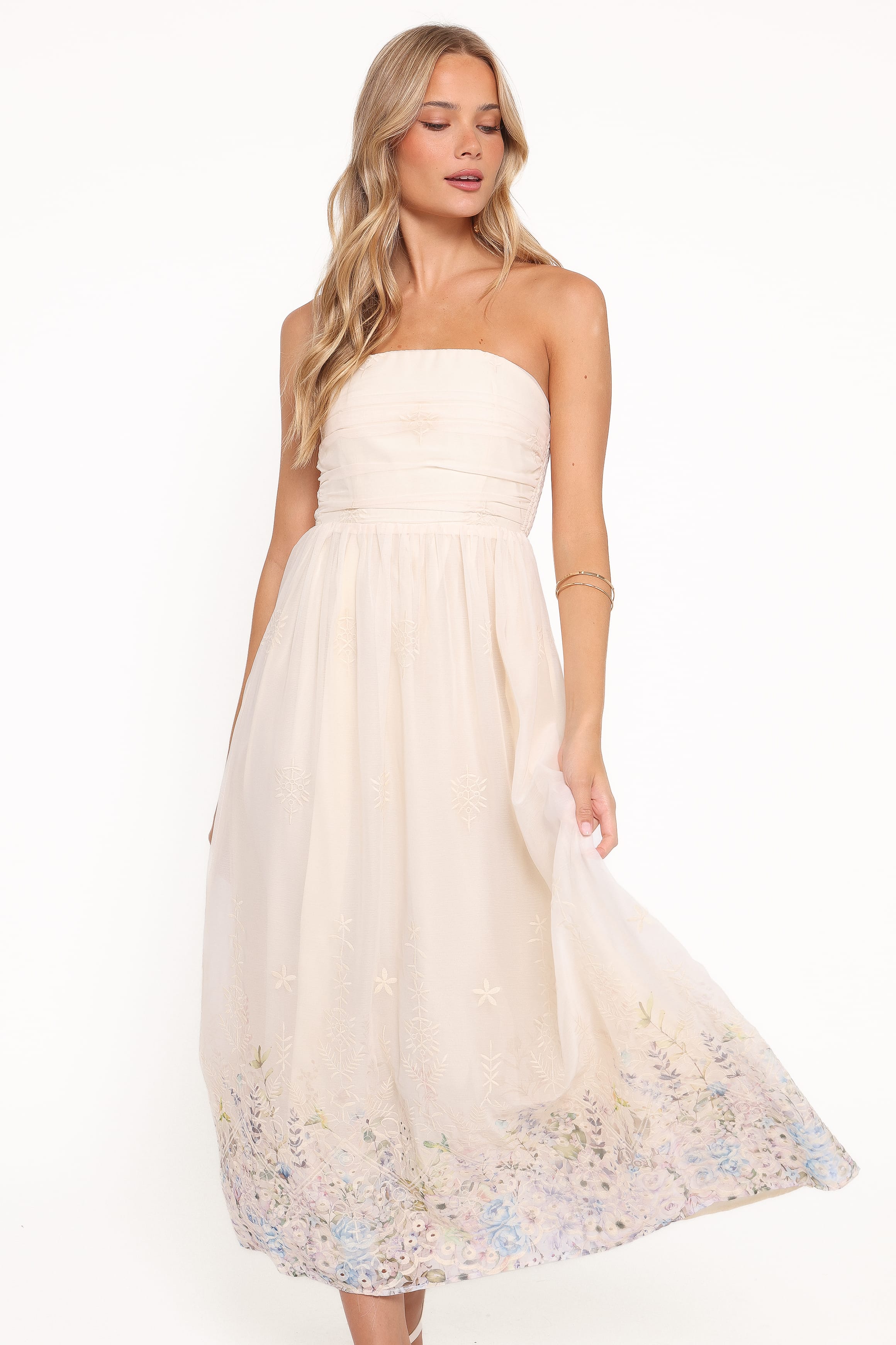 DRESSES Kayt Strapless Dress - Embroidered Floral