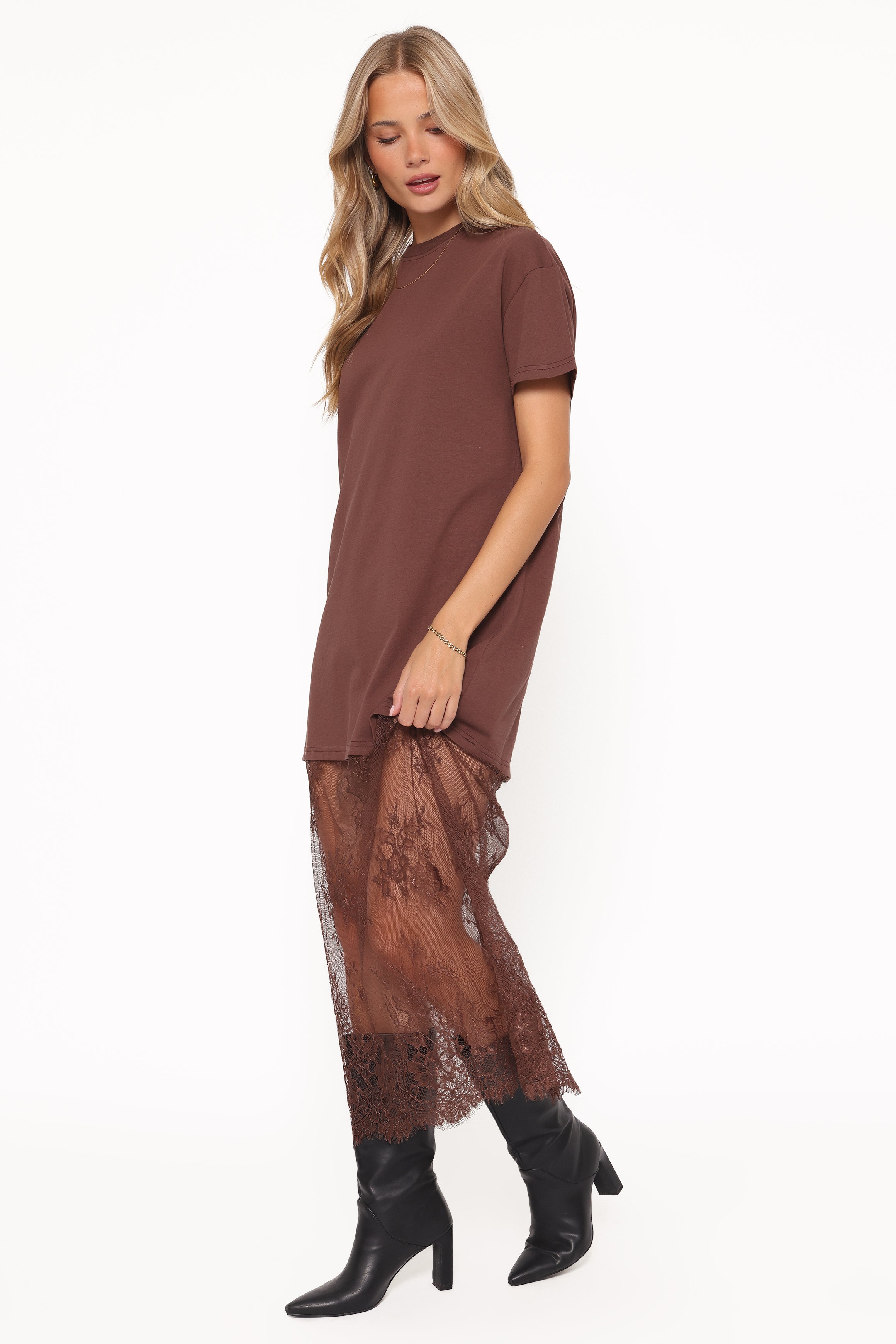 DRESSES Kella Short Sleeve Lace Maxi Dress - Brown