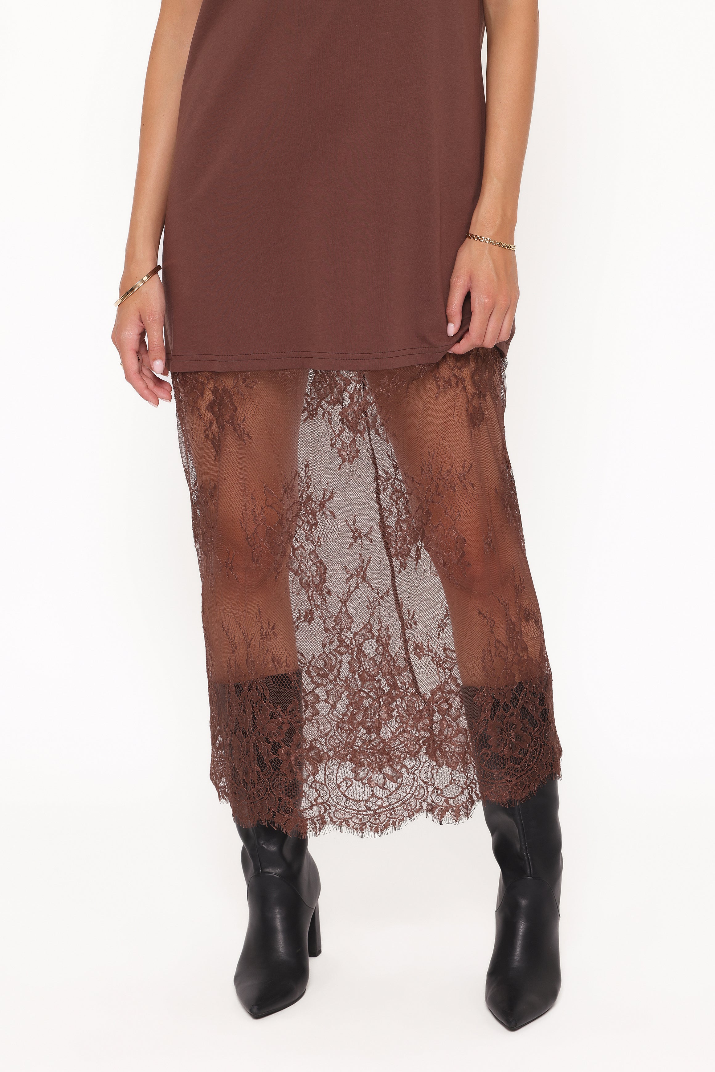 DRESSES Kella Short Sleeve Lace Maxi Dress - Brown