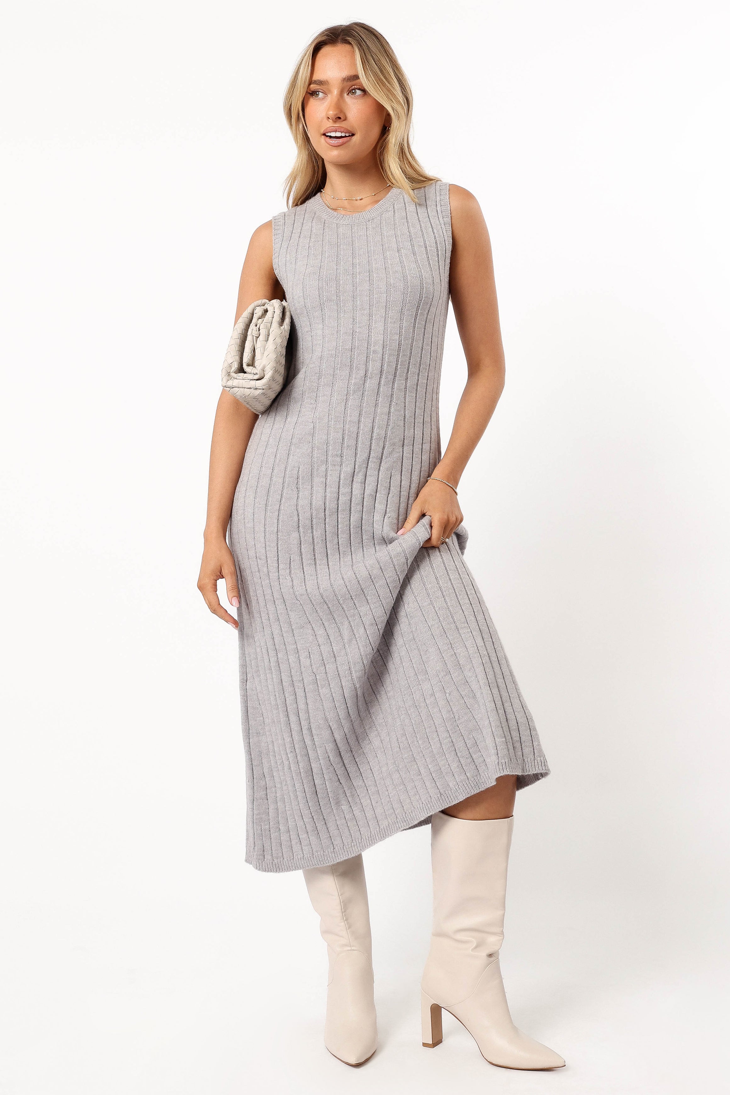 DRESSES @Kellie Knit Midi Dress - Grey