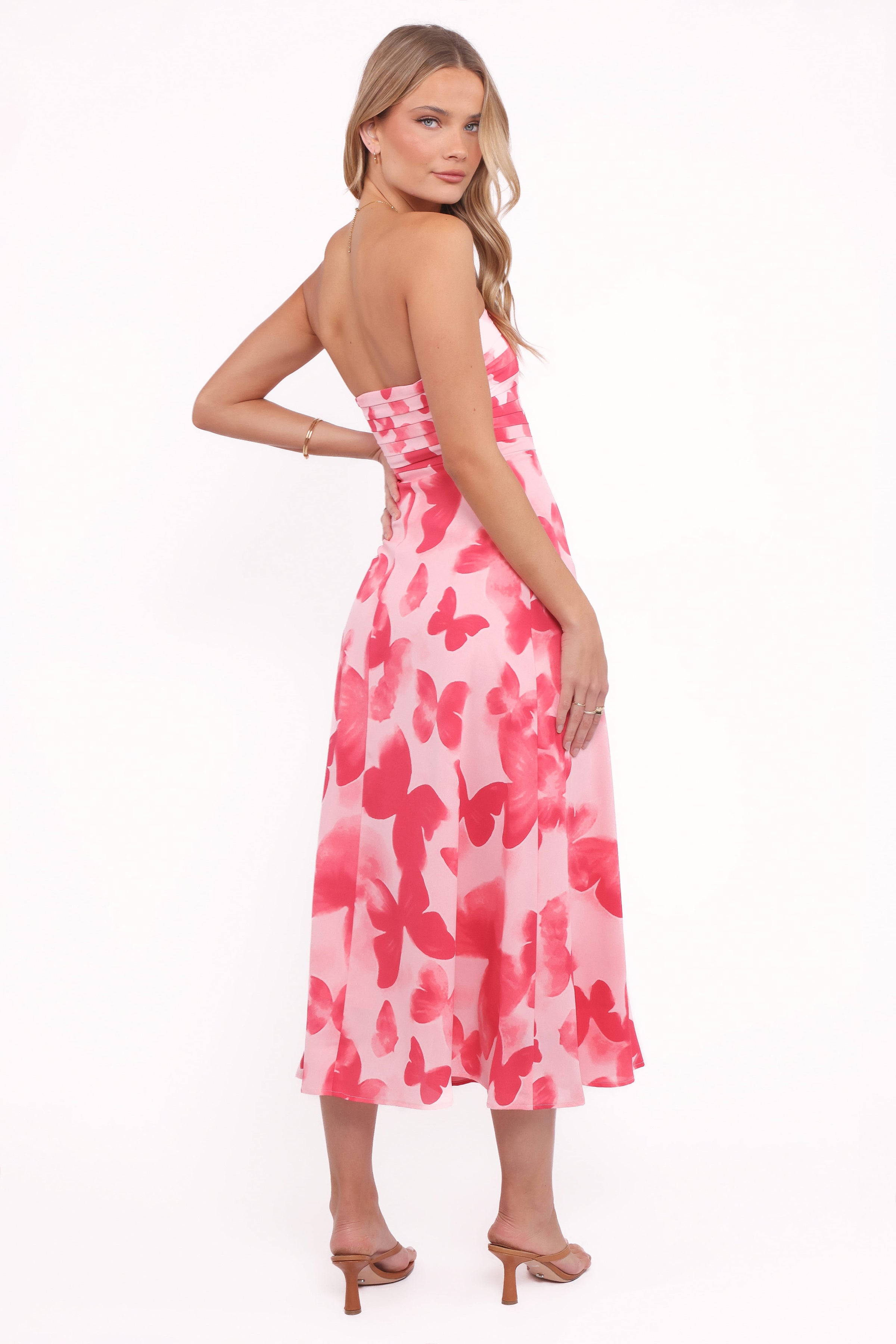 DRESSES Kenna Strapless Midi Dress - Butterfly Print