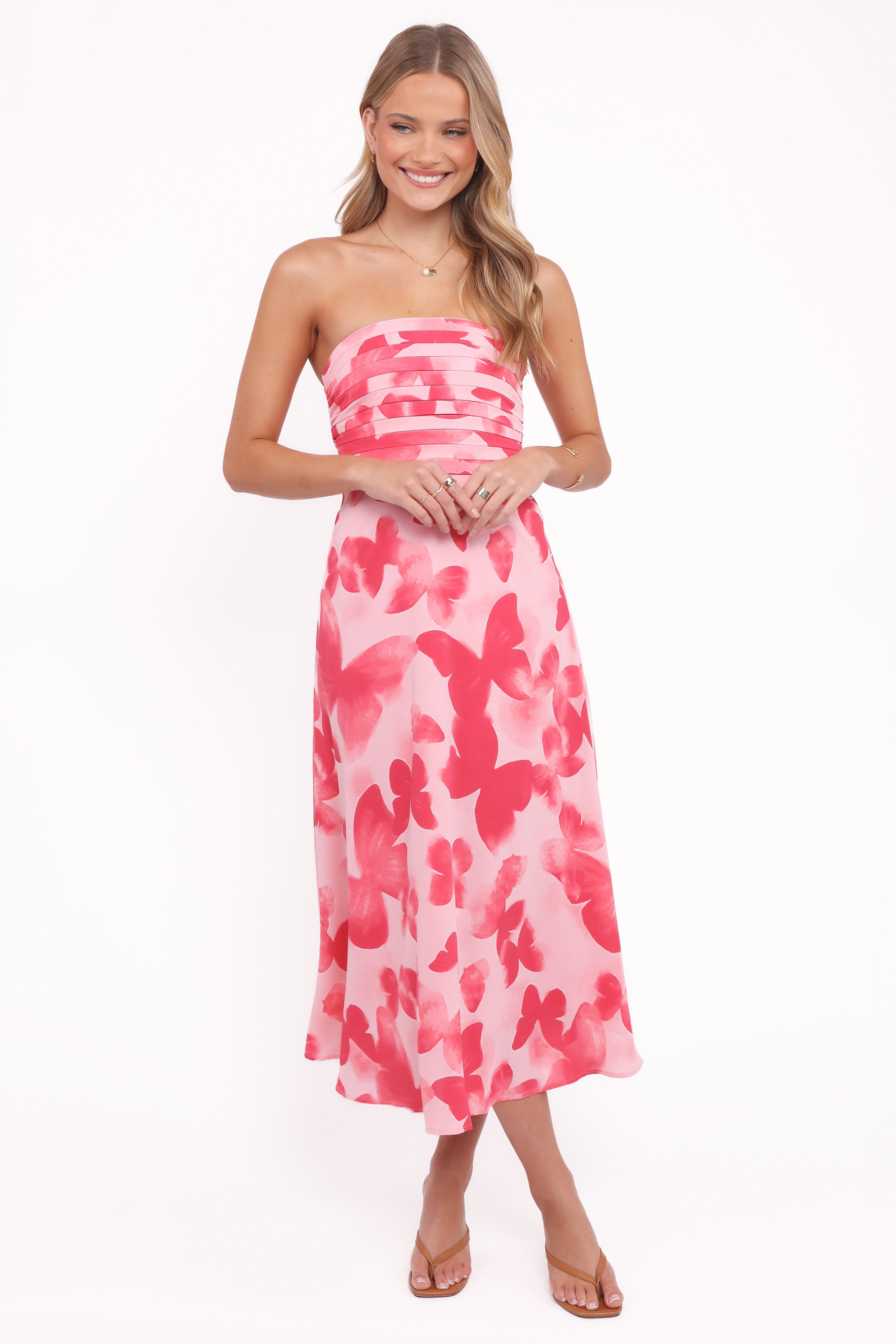 DRESSES Kenna Strapless Midi Dress - Butterfly Print