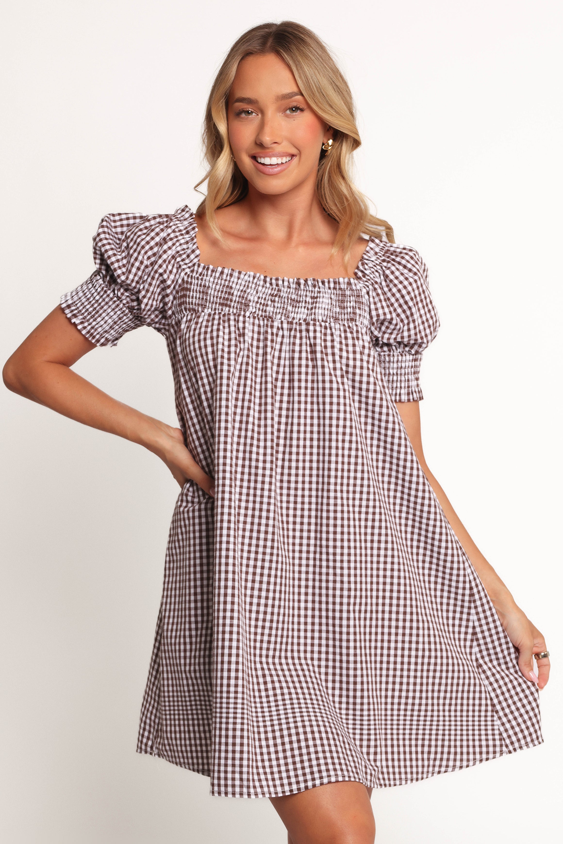 DRESSES Kennedy Smock Mini Dress - Chocolate Gingham