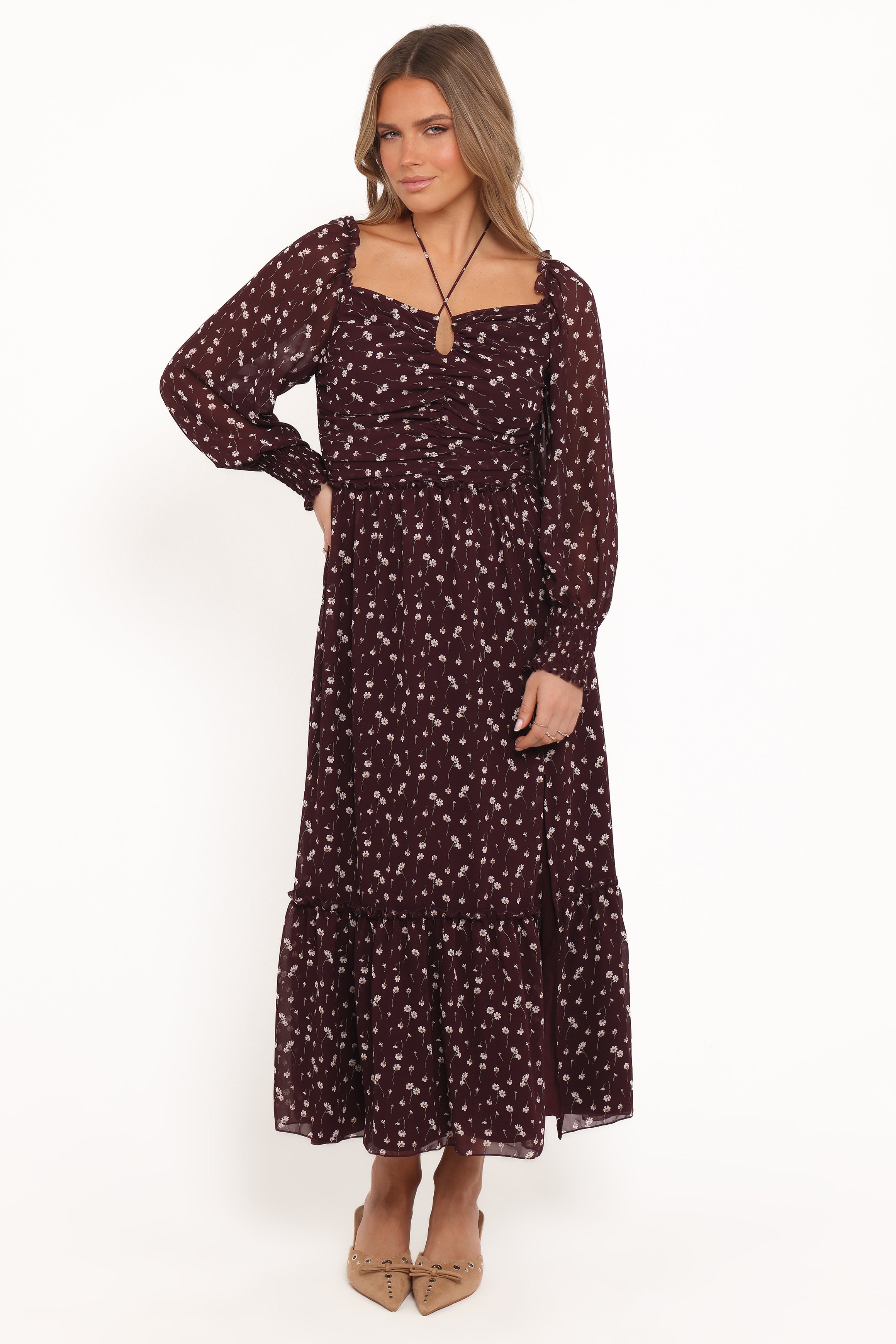 DRESSES Keziah Long Sleeve Maxi Dress - Burgundy Floral