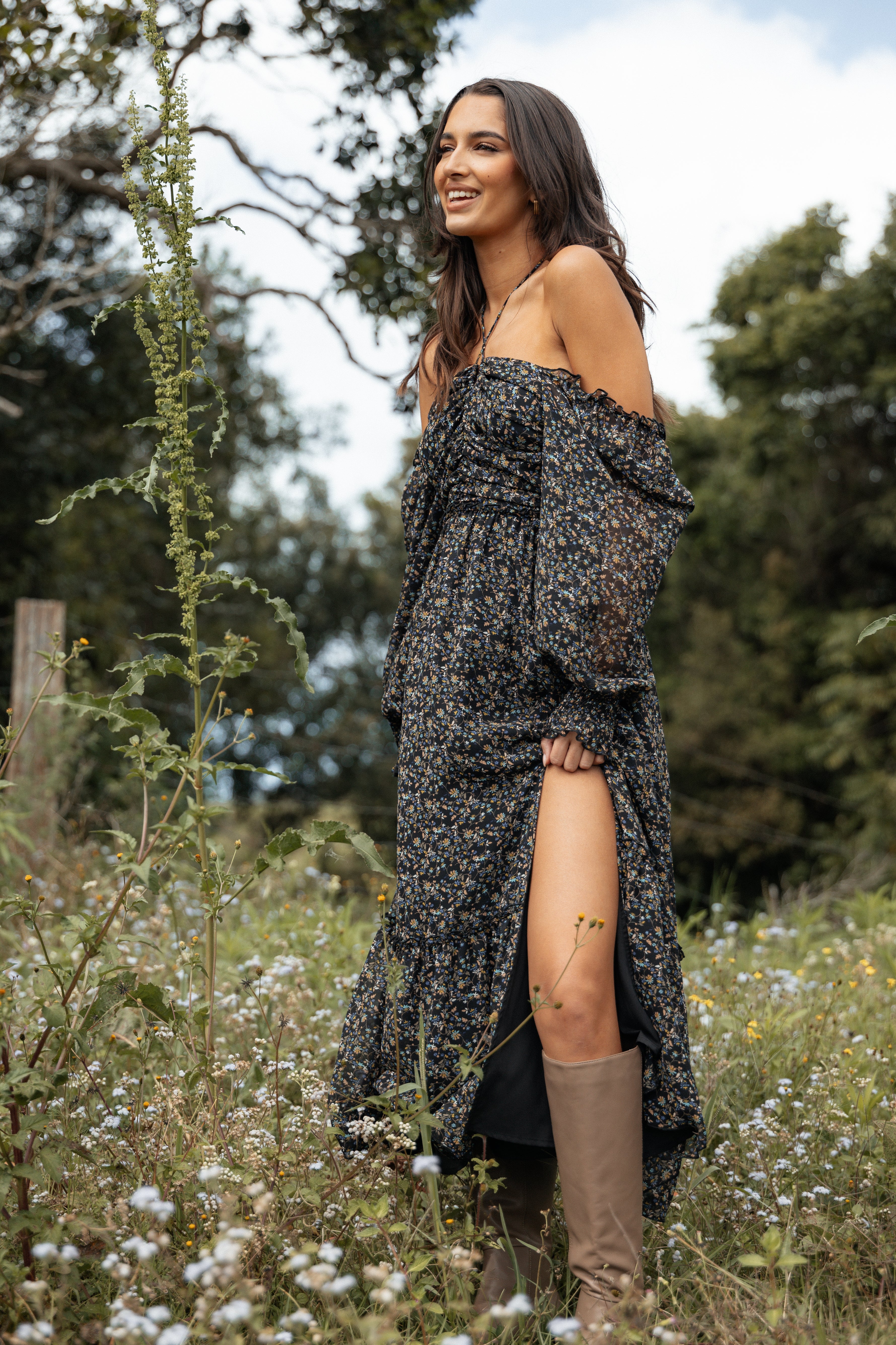 DRESSES Keziah Long Sleeve Maxi Dress - Navy Ditsy Floral