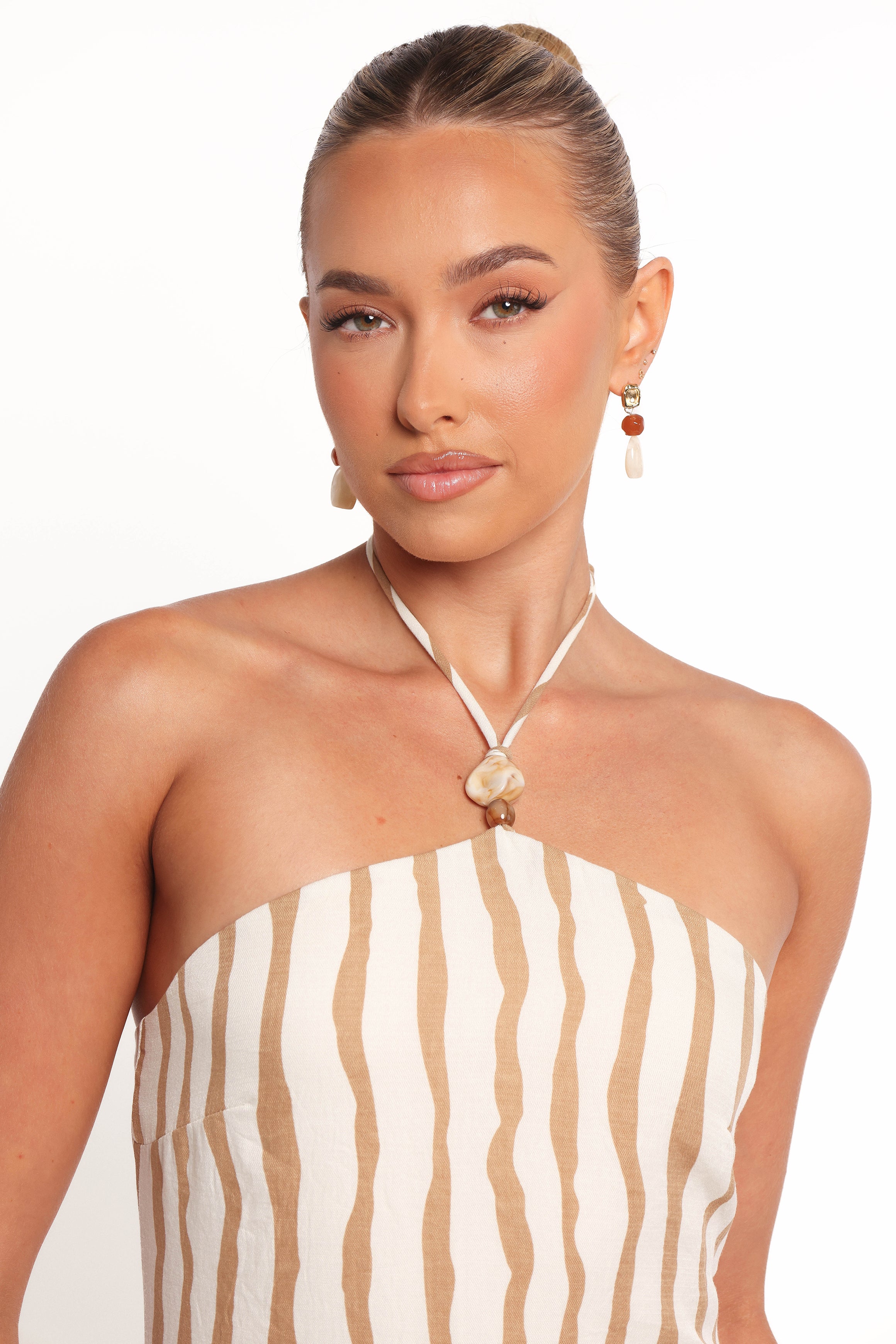 DRESSES Kim Halter Maxi Dress - Tan Stripe