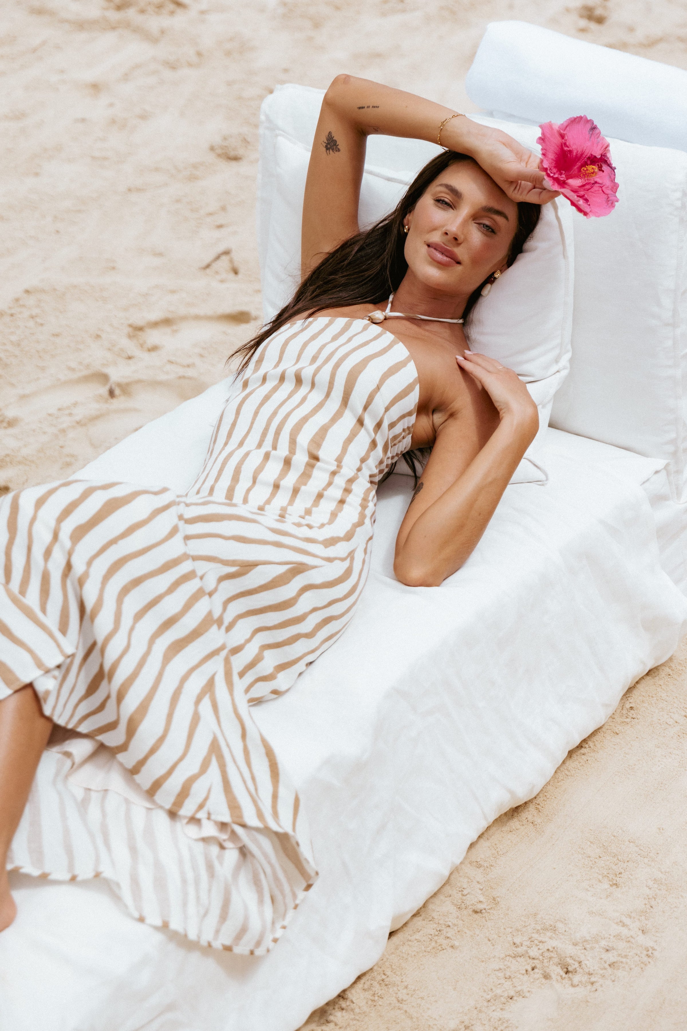 DRESSES Kim Halter Maxi Dress - Tan Stripe