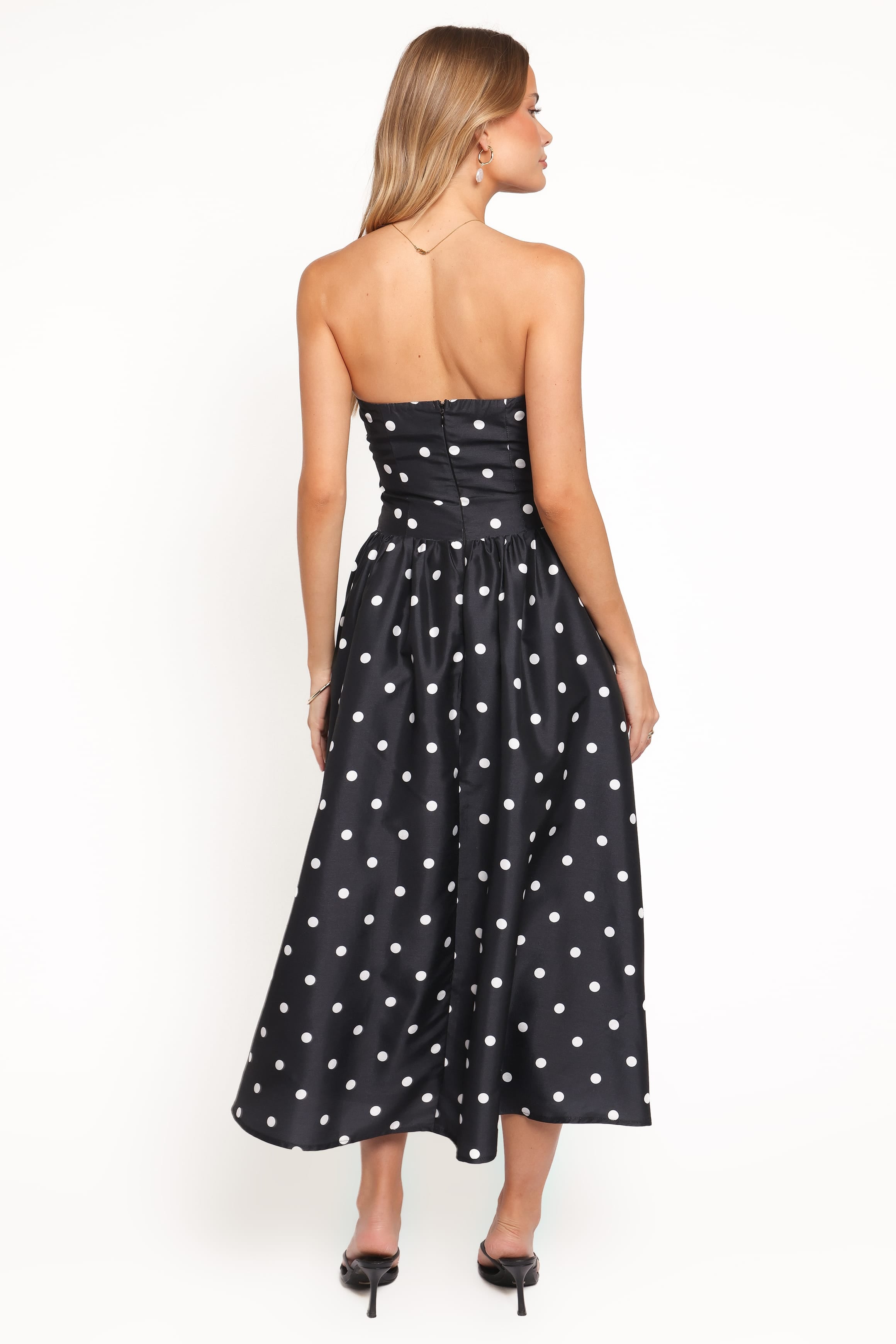 DRESSES Kimbra Strapless Midi Dress - Black Polka Dot