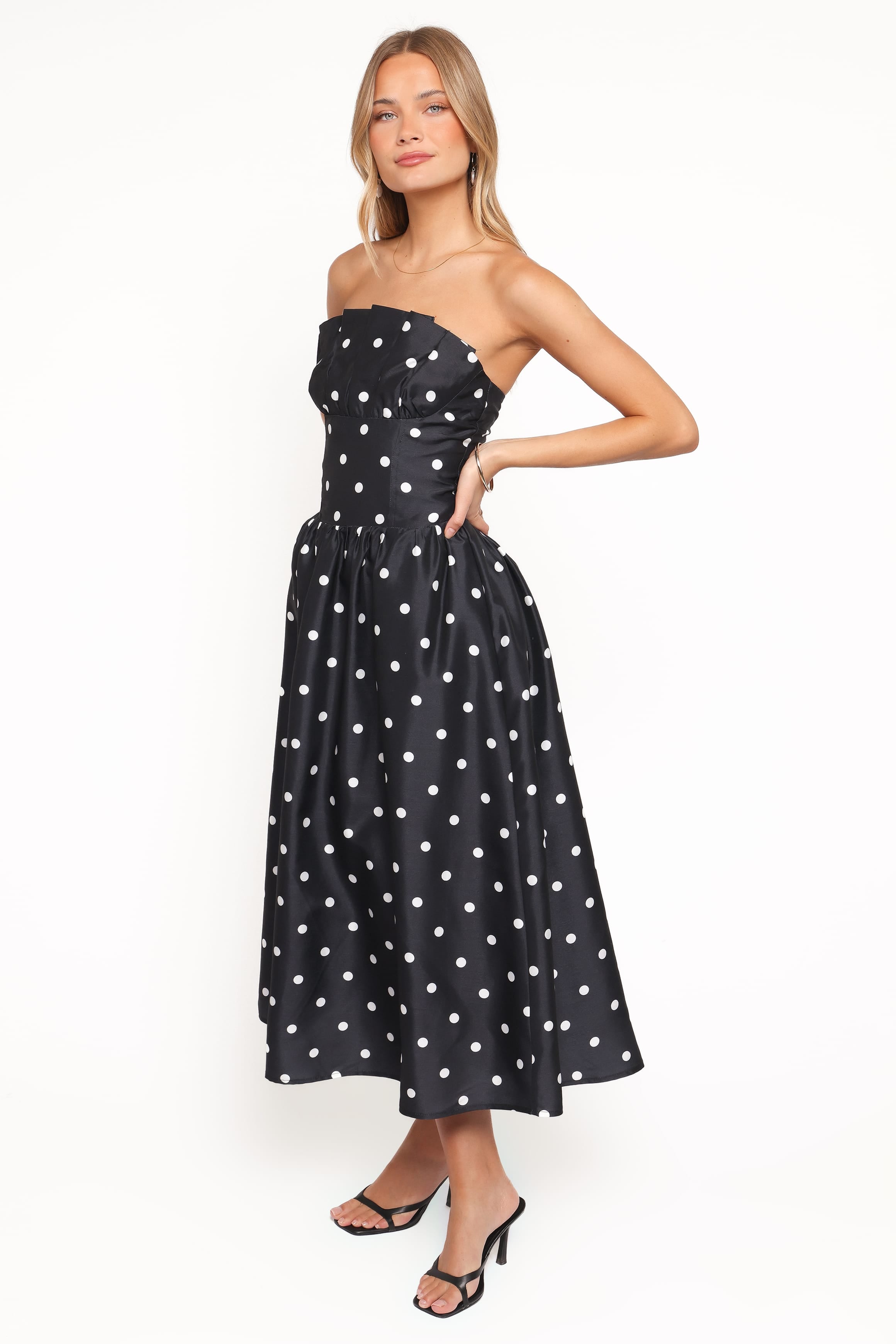 DRESSES Kimbra Strapless Midi Dress - Black Polka Dot