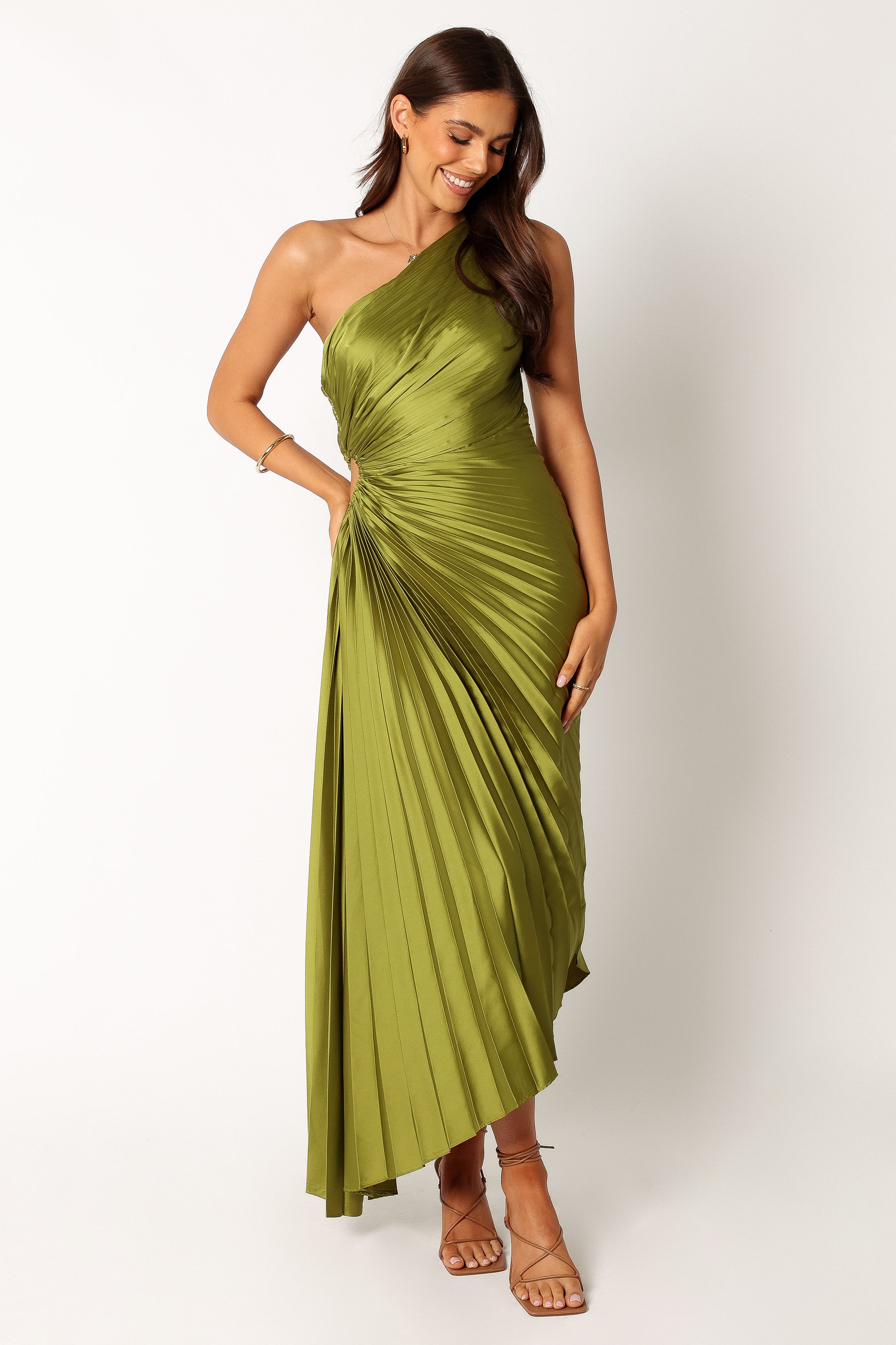 DRESSES @Kleo One Shoulder Maxi Dress - Olive Green