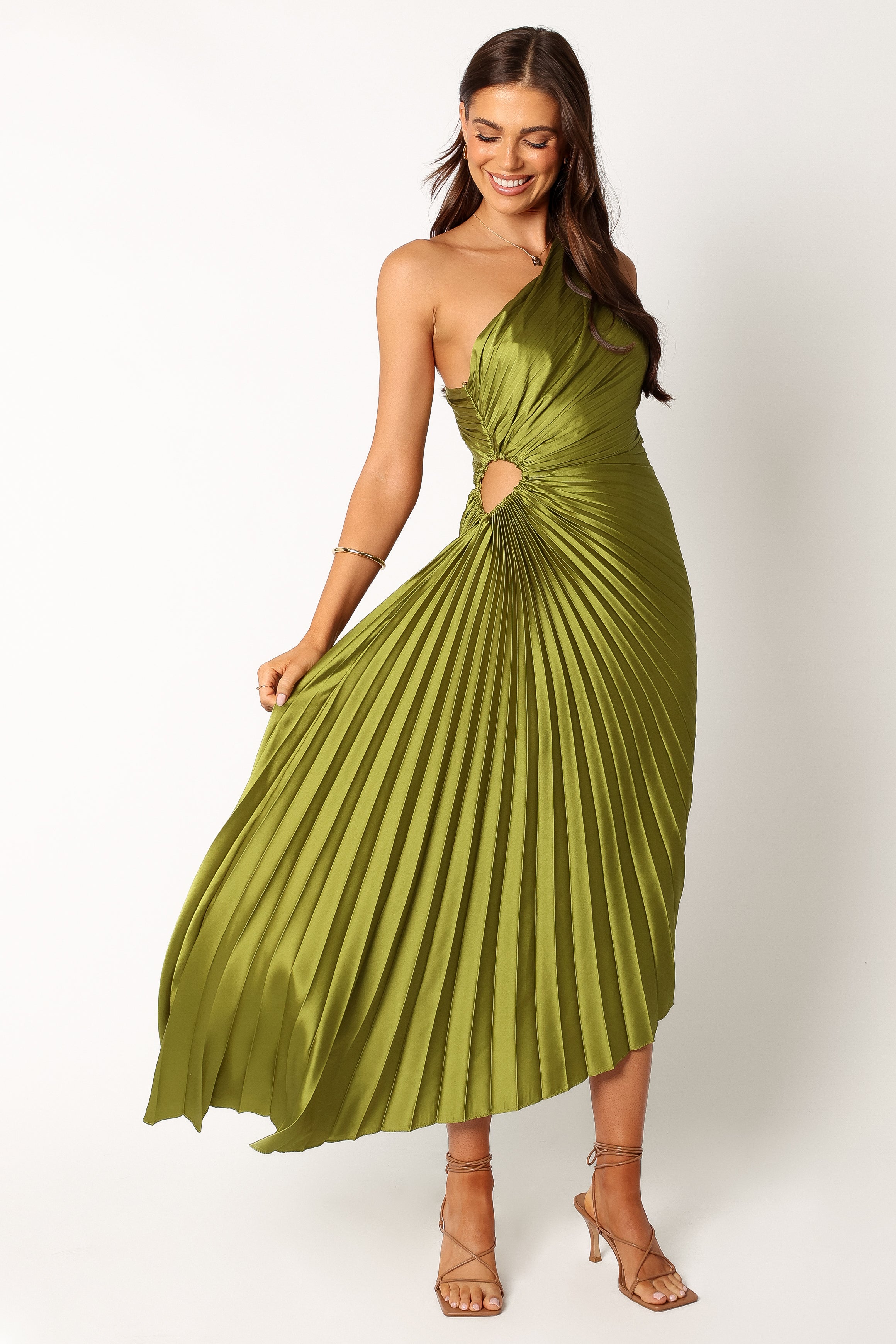 DRESSES @Kleo One Shoulder Maxi Dress - Olive Green