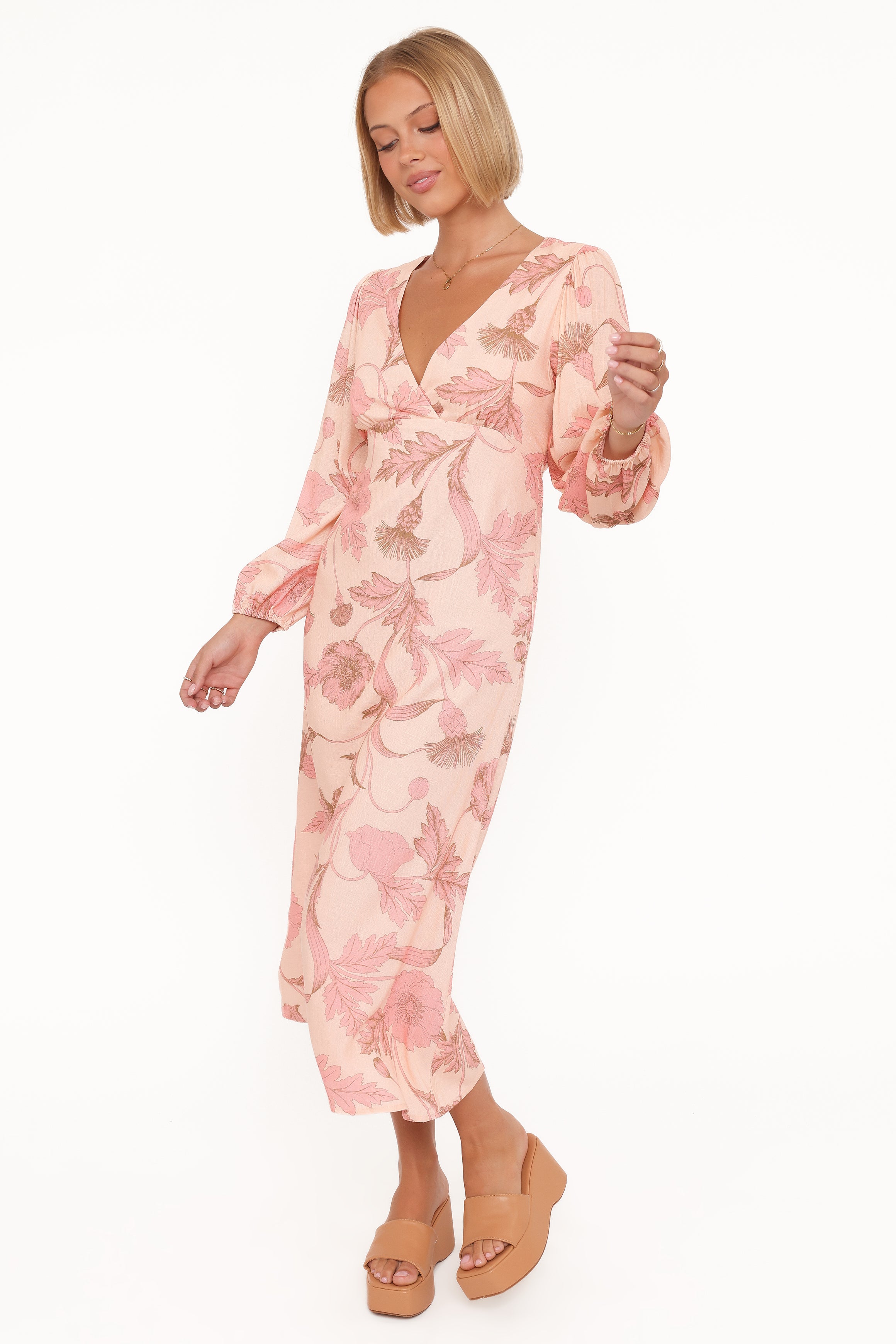 DRESSES Kolby Long Sleeve Midi Dress - Pink Floral