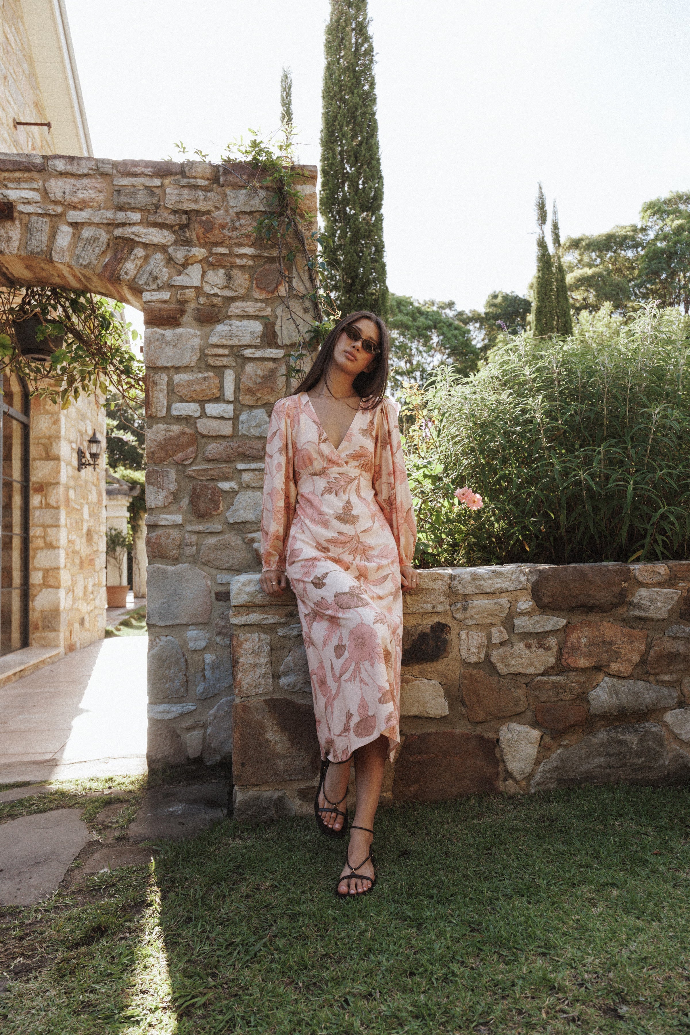 DRESSES Kolby Long Sleeve Midi Dress - Pink Floral