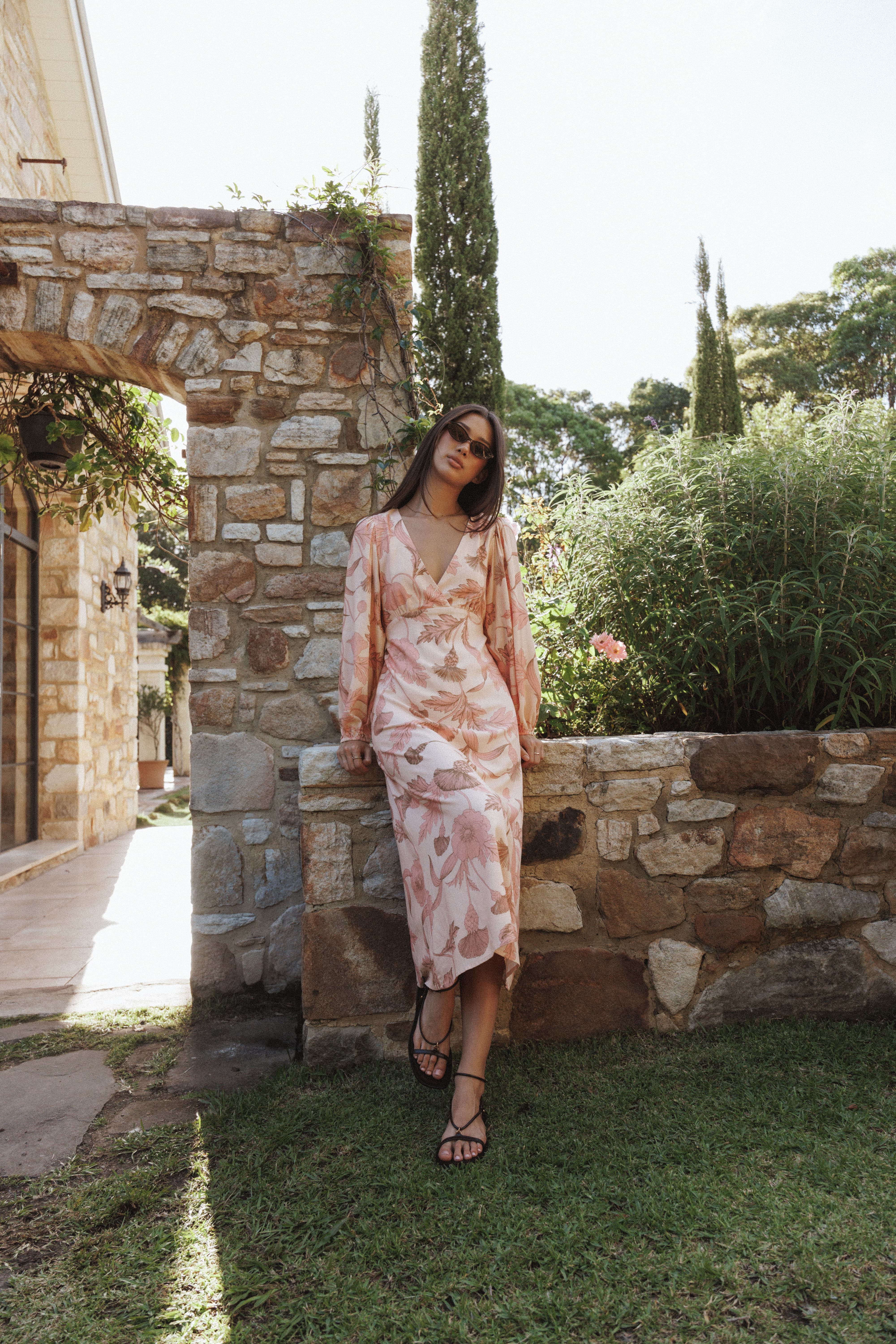 DRESSES Kolby Long Sleeve Midi Dress - Pink Floral