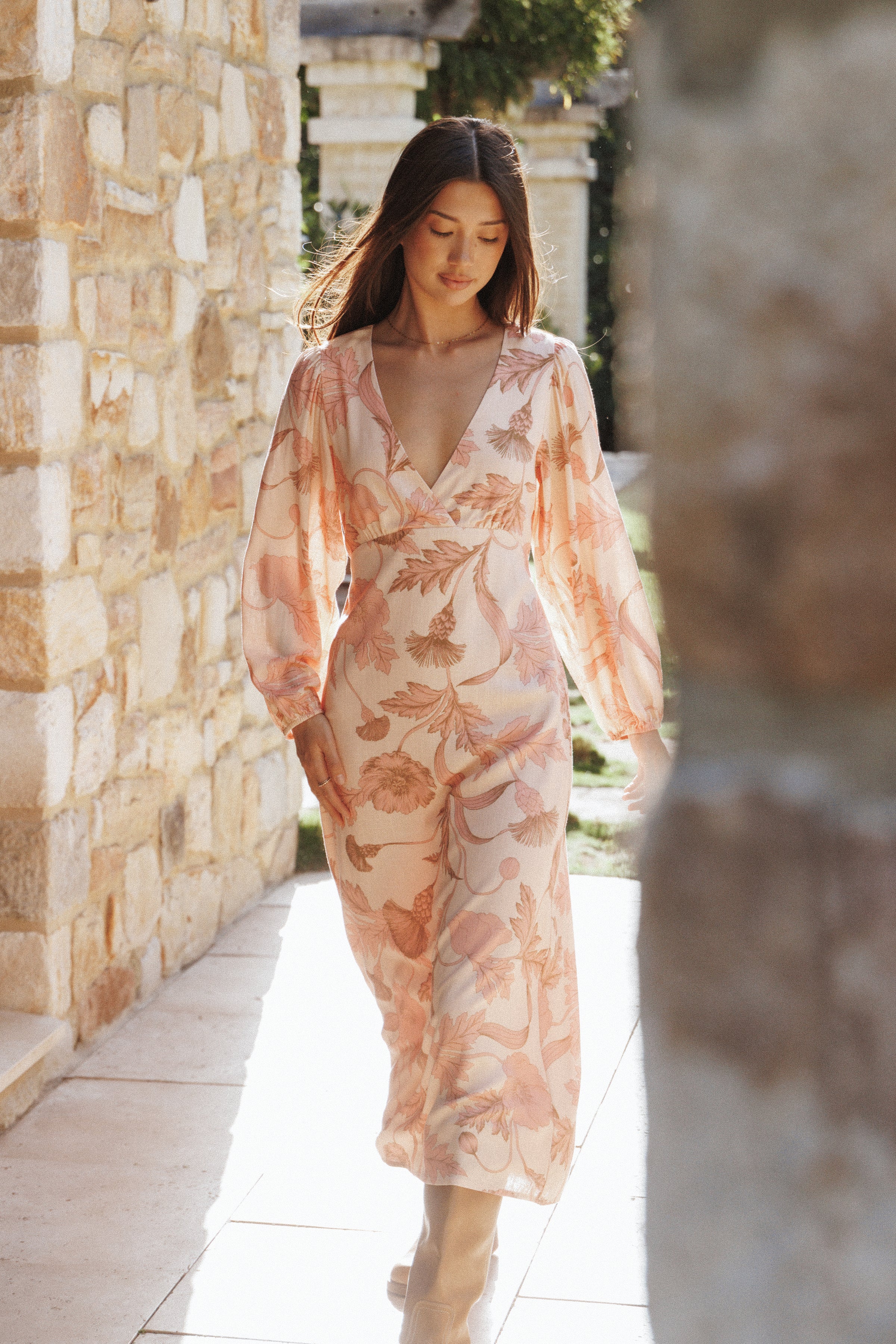 DRESSES Kolby Long Sleeve Midi Dress - Pink Floral