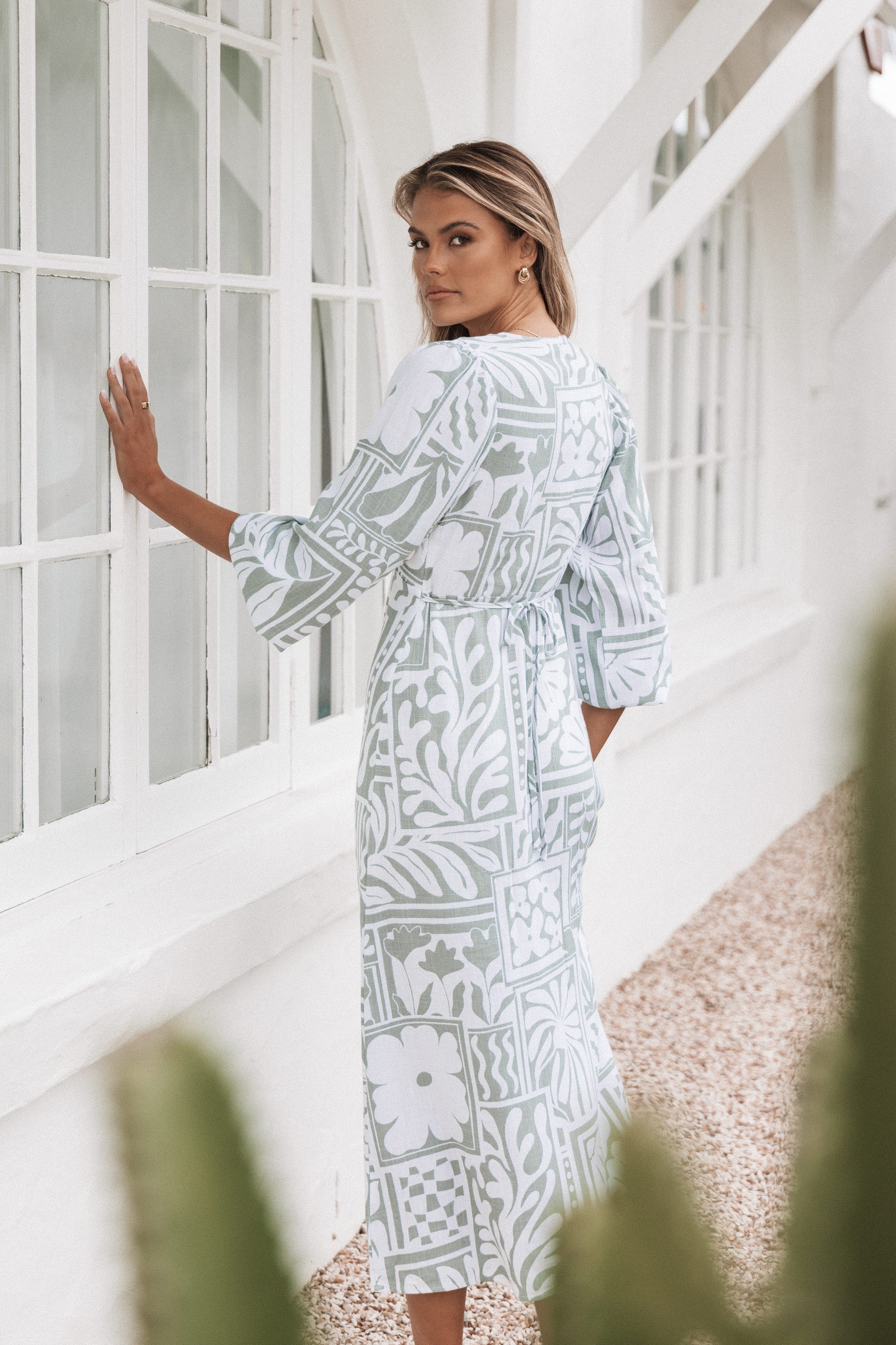 DRESSES Kolby Long Sleeve Midi Dress - Sage Print