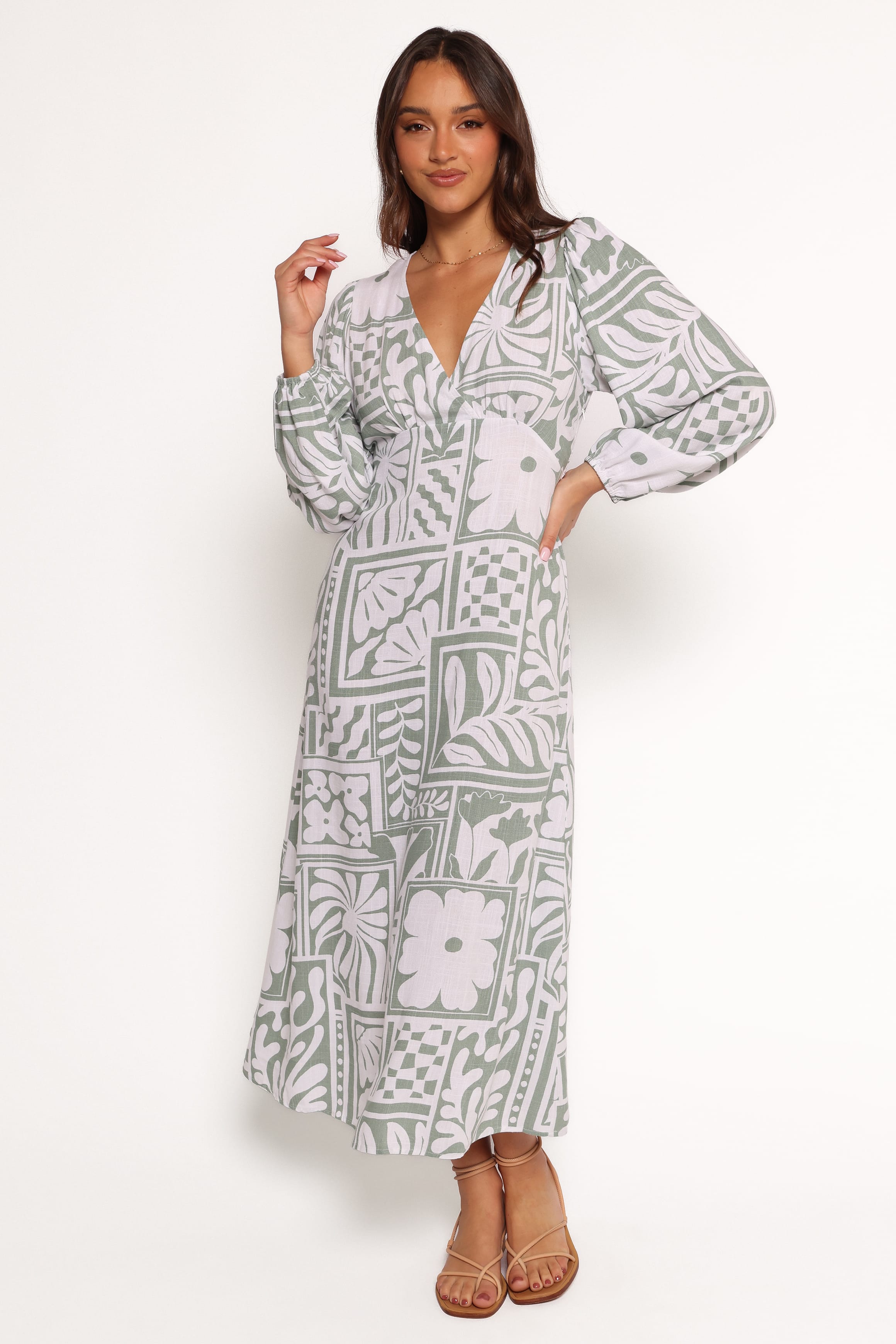 DRESSES Kolby Long Sleeve Midi Dress - Sage Print