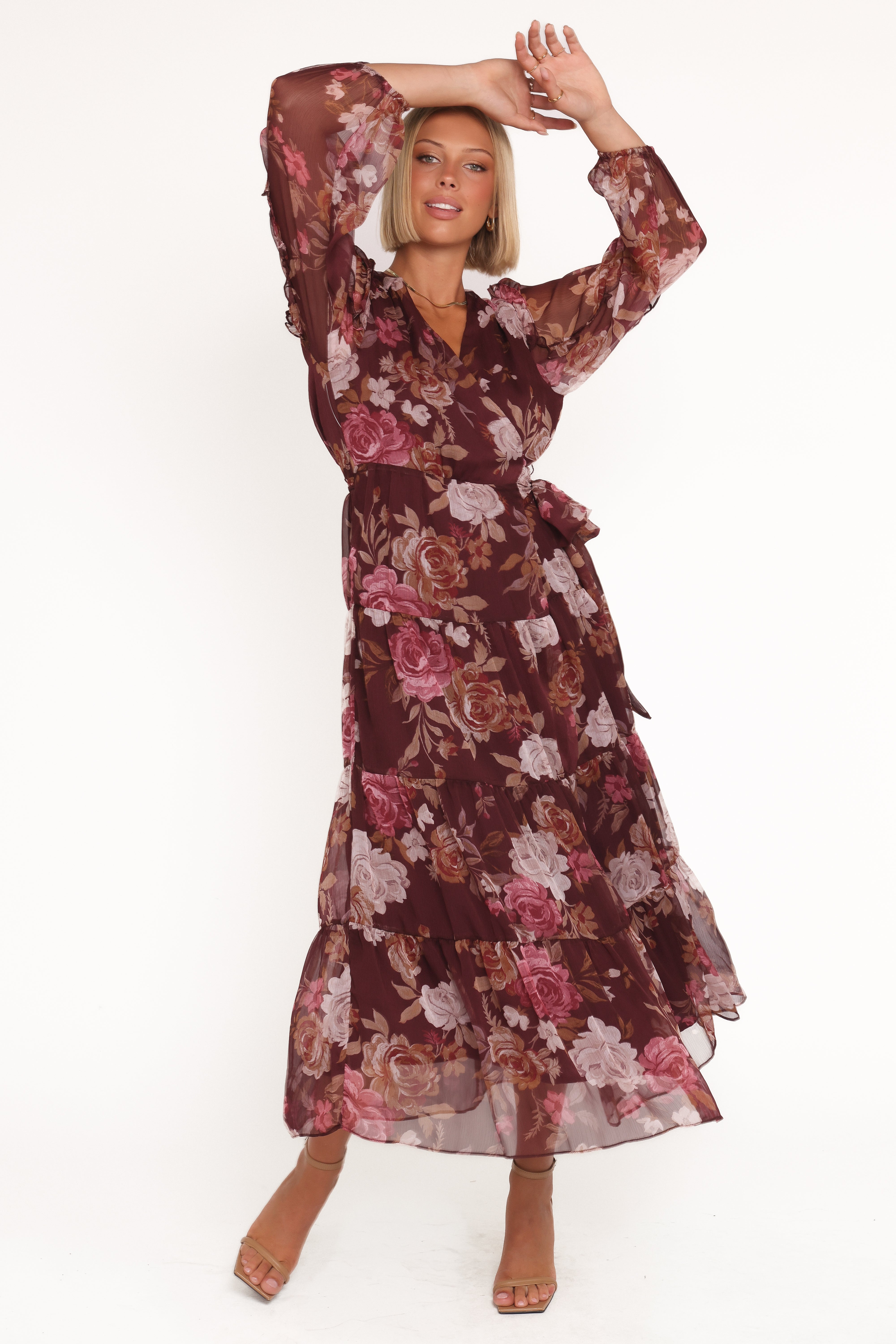 DRESSES Korina Long Sleeve Maxi Dress - Burgundy Brandy Bloom