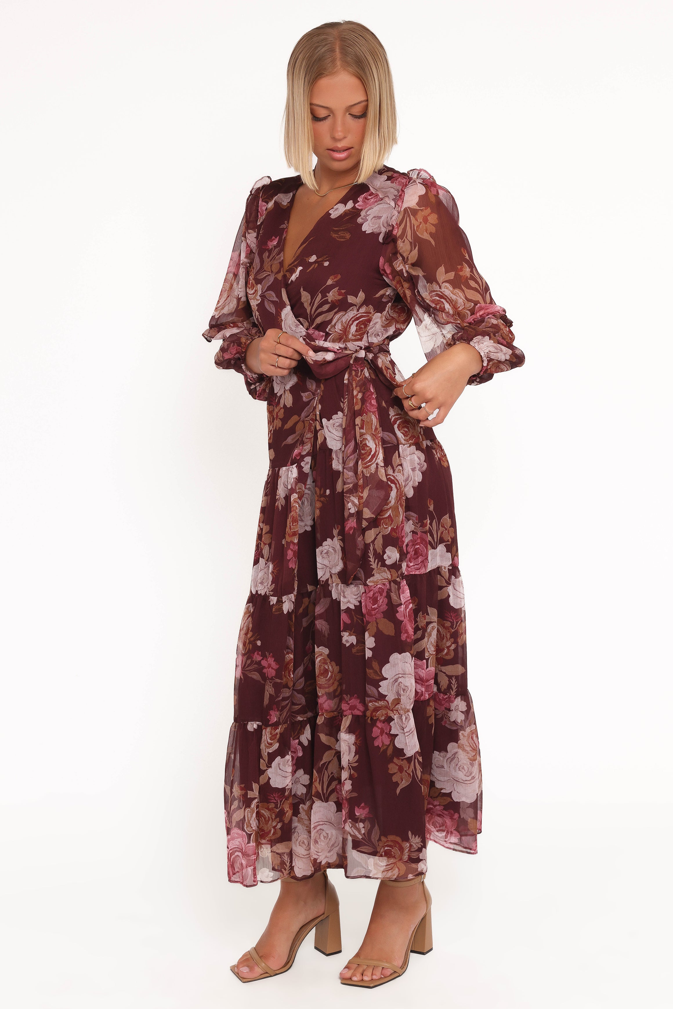 DRESSES Korina Long Sleeve Maxi Dress - Burgundy Brandy Bloom